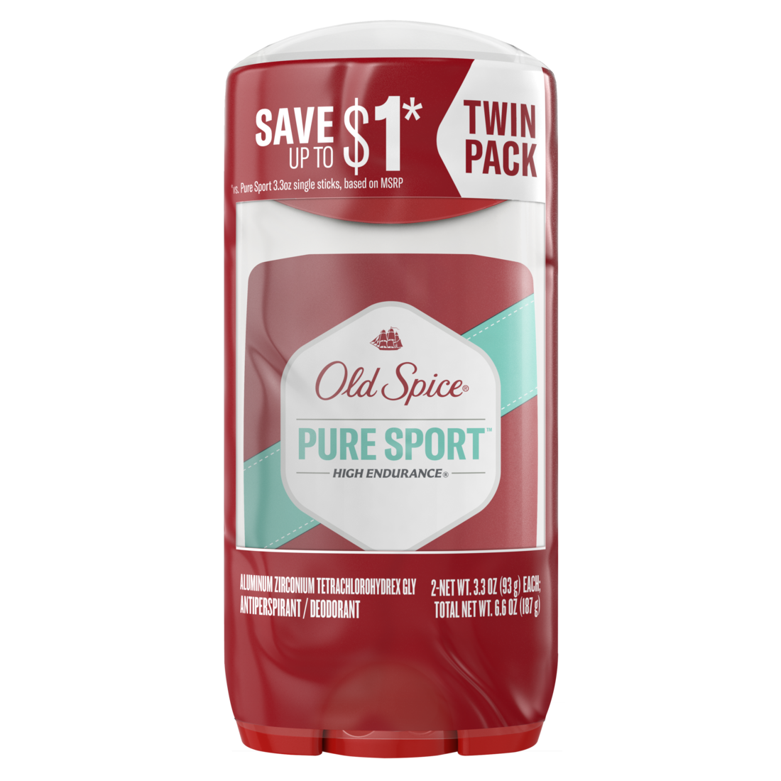 Old Spice High Endurance Anti-Perspirant Deodorant For Men Pure Sport Scent Twin Pack - (2x3.3)oz/6pk