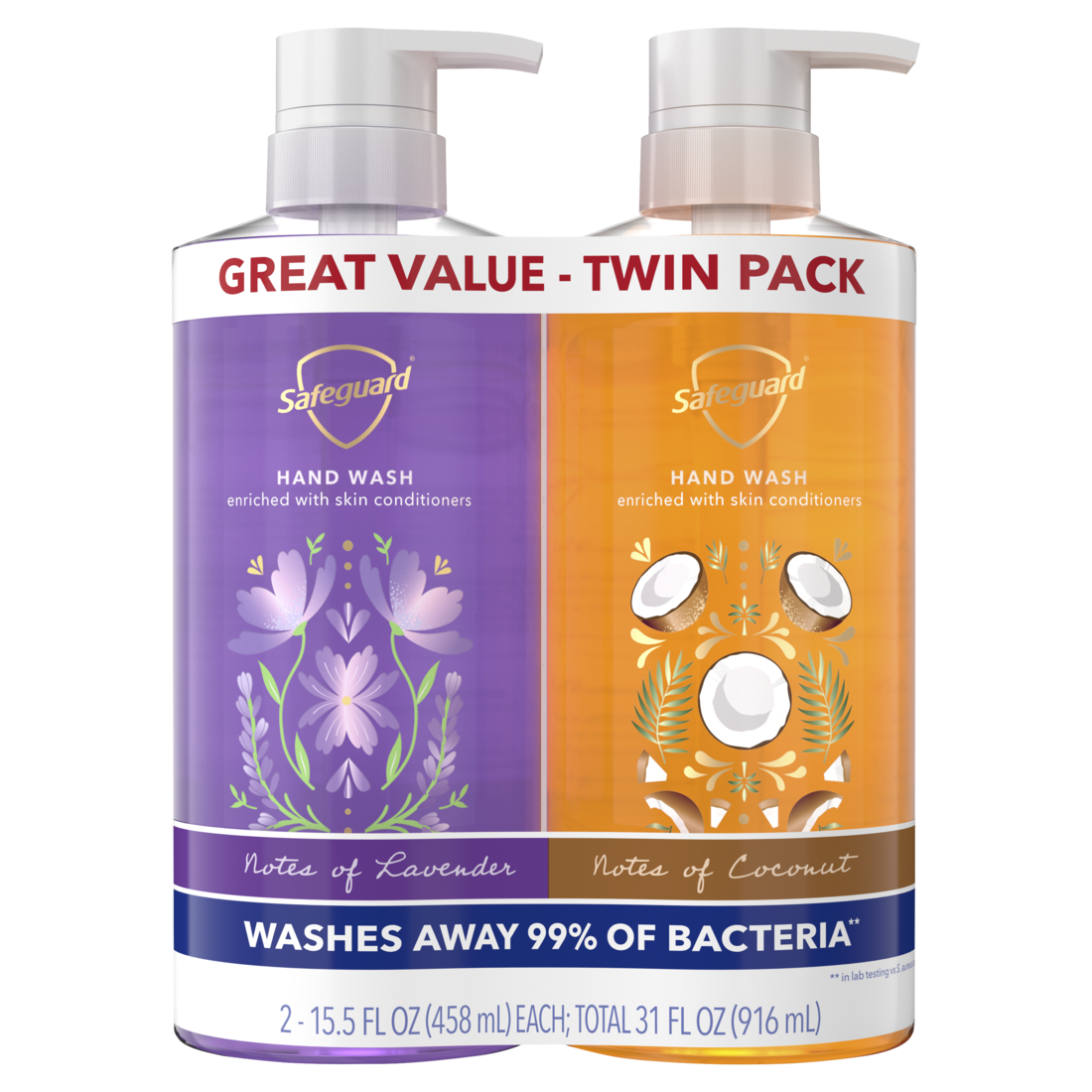 Safeguard Hand Soap Notes Of Coconut And Notes Of Lavender - (2x15.5)oz/4pk