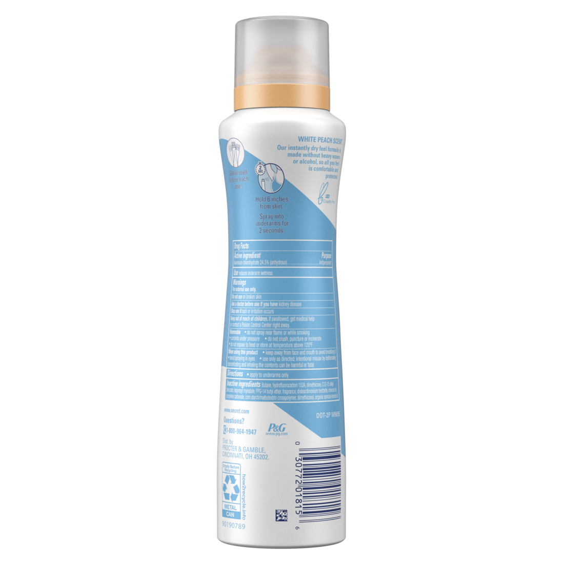 Secret Dry Spray Antiperspirant And Deodorant For Women White Peach And Argan Oil - 4.1oz/12pk