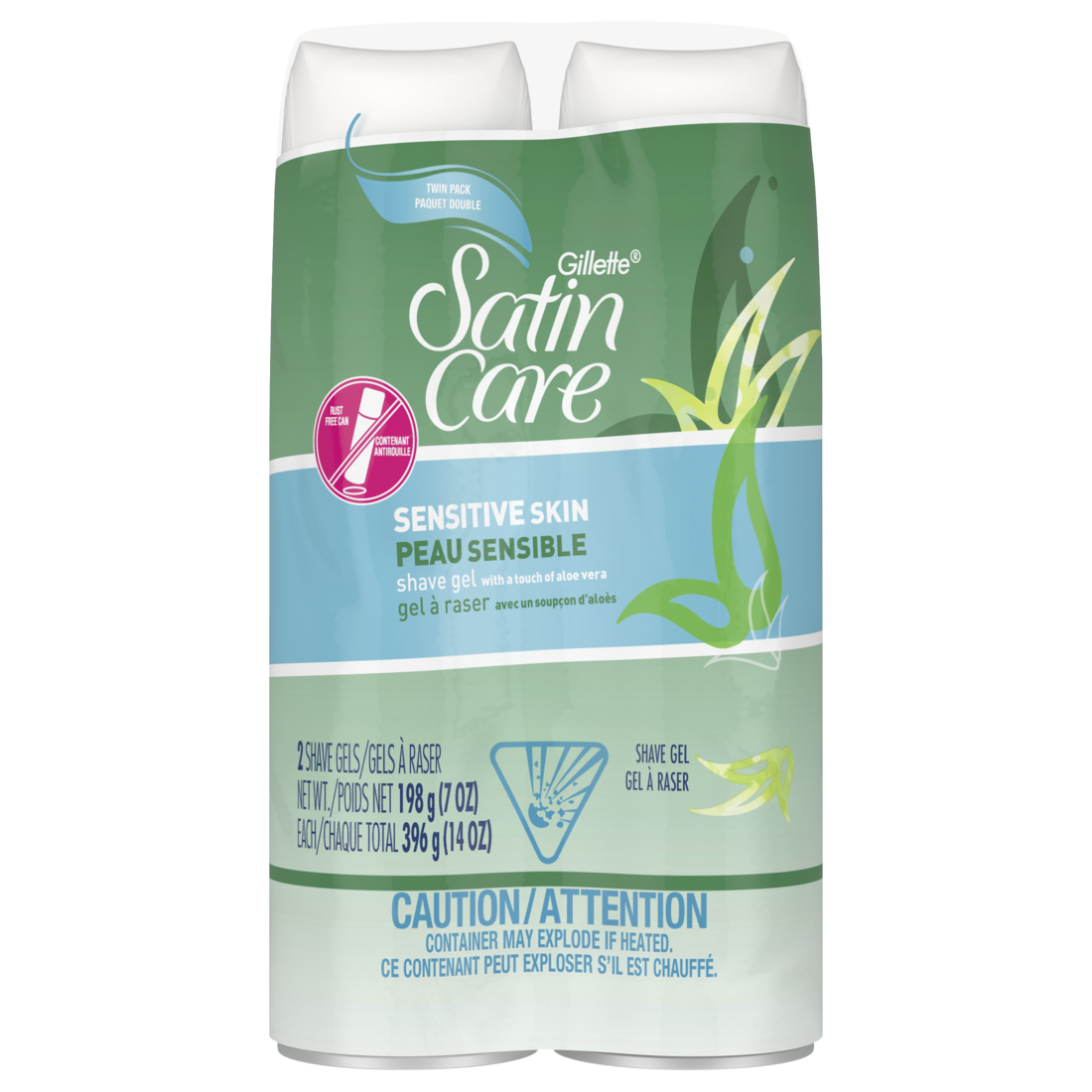 Gillette Venus Satin Care Sensitive Skin Shave Gel Shaving Cream For Women With Aloe Twin Pack - (2x7.0)oz/3pk