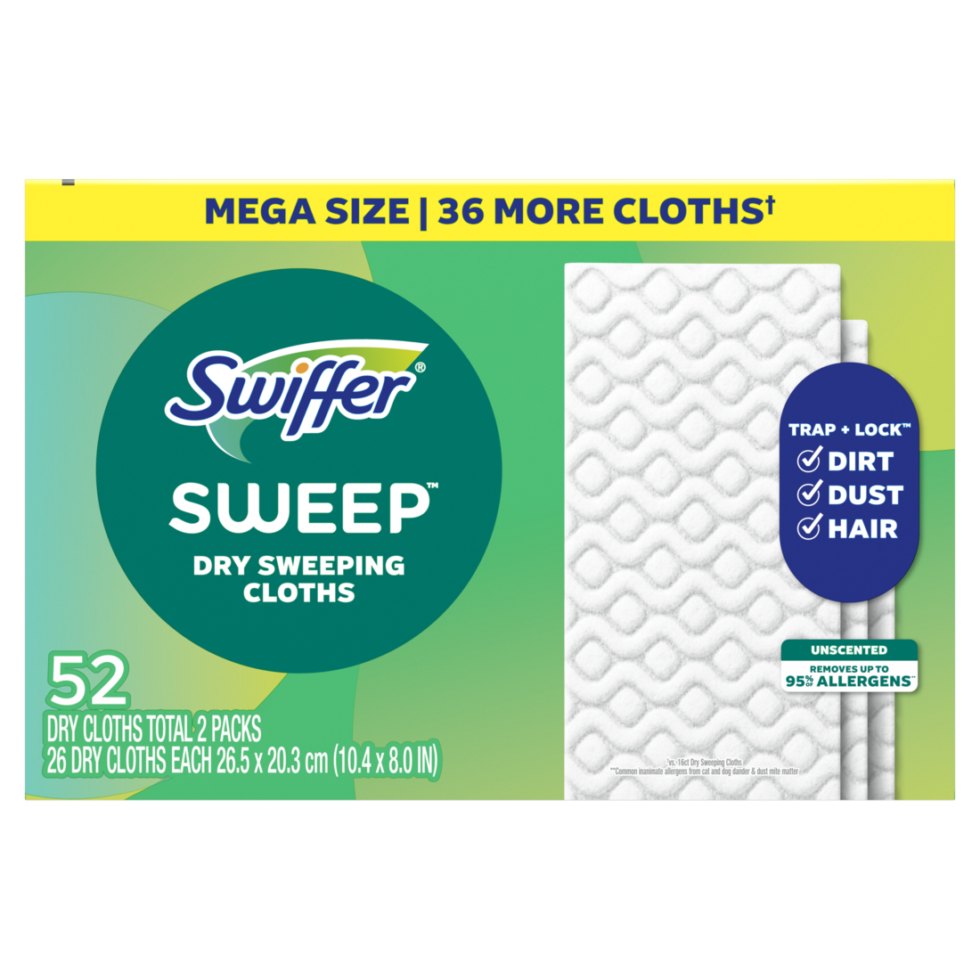 Swiffer Sweep + Mop Dry Pads Refill Floor Cleaner Cleaning Cloths Unscented 52Ct - 52ct/3pk