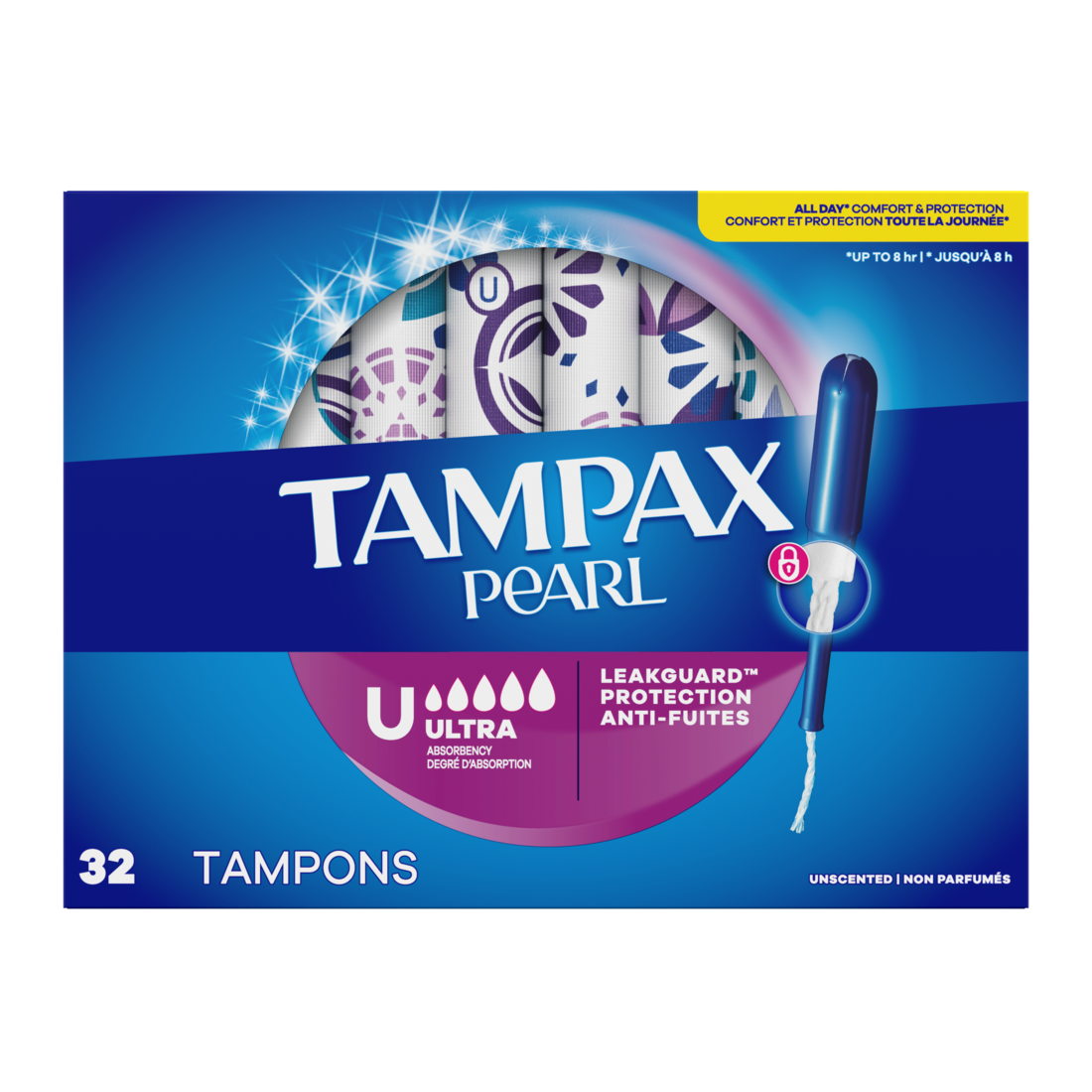 Tampax Pearl Tampons With Leakguard Braid Ultra Absorbency Unscented - 32ct/8pk