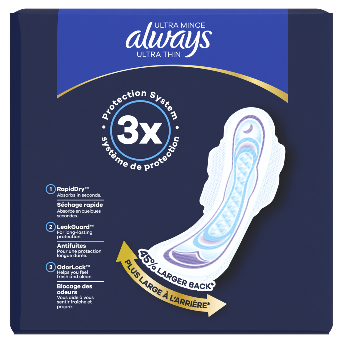 Always Ultra Thin Feminine Pads With Wings For Women Size 4 Overnight Absorbency Unscented - 50ct/3pk