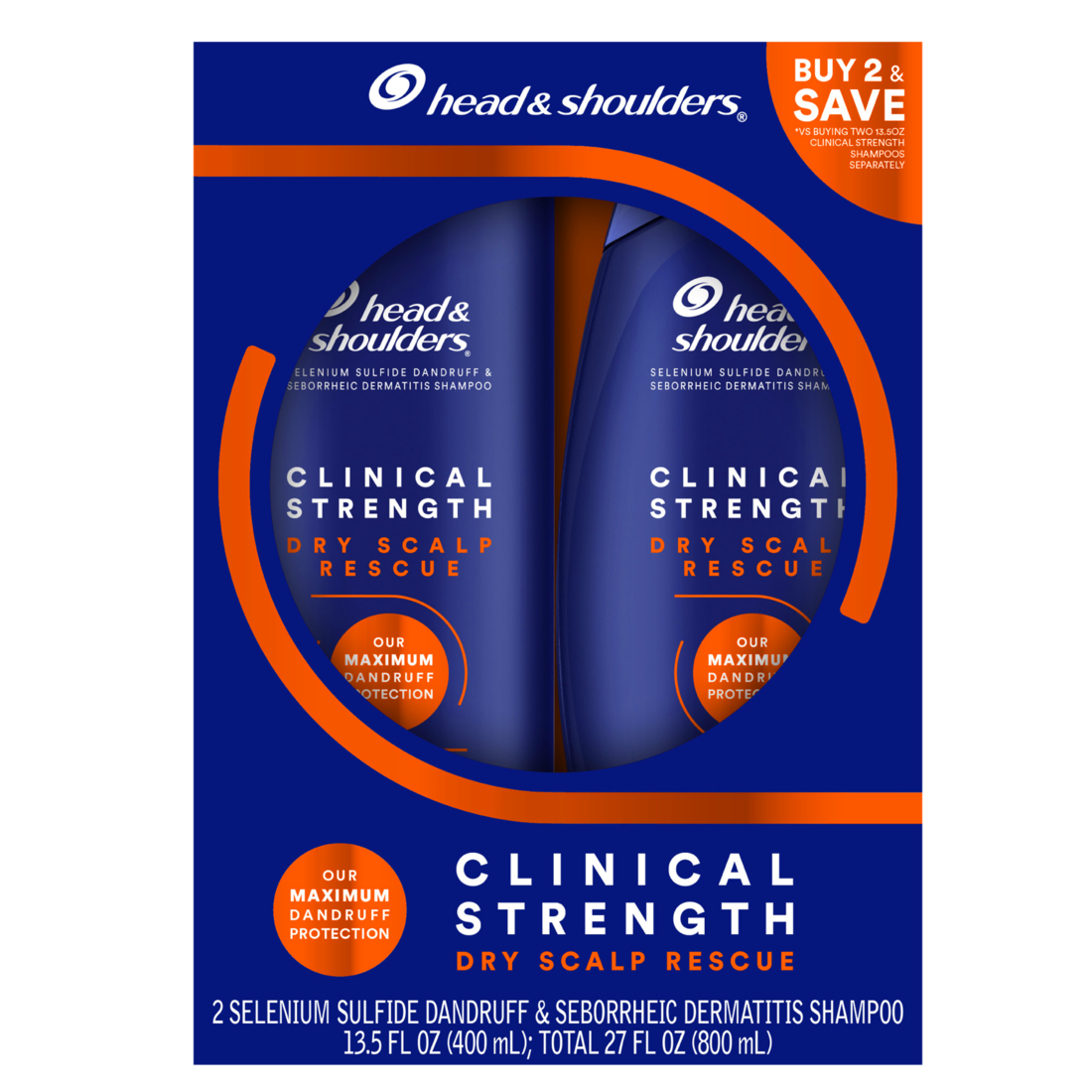 Head & Shoulders Clinical Strength Dry Scalp Rescue Shampoo Twin Pack For Stubborn Dandruff - (2x13.5)oz/4pk
