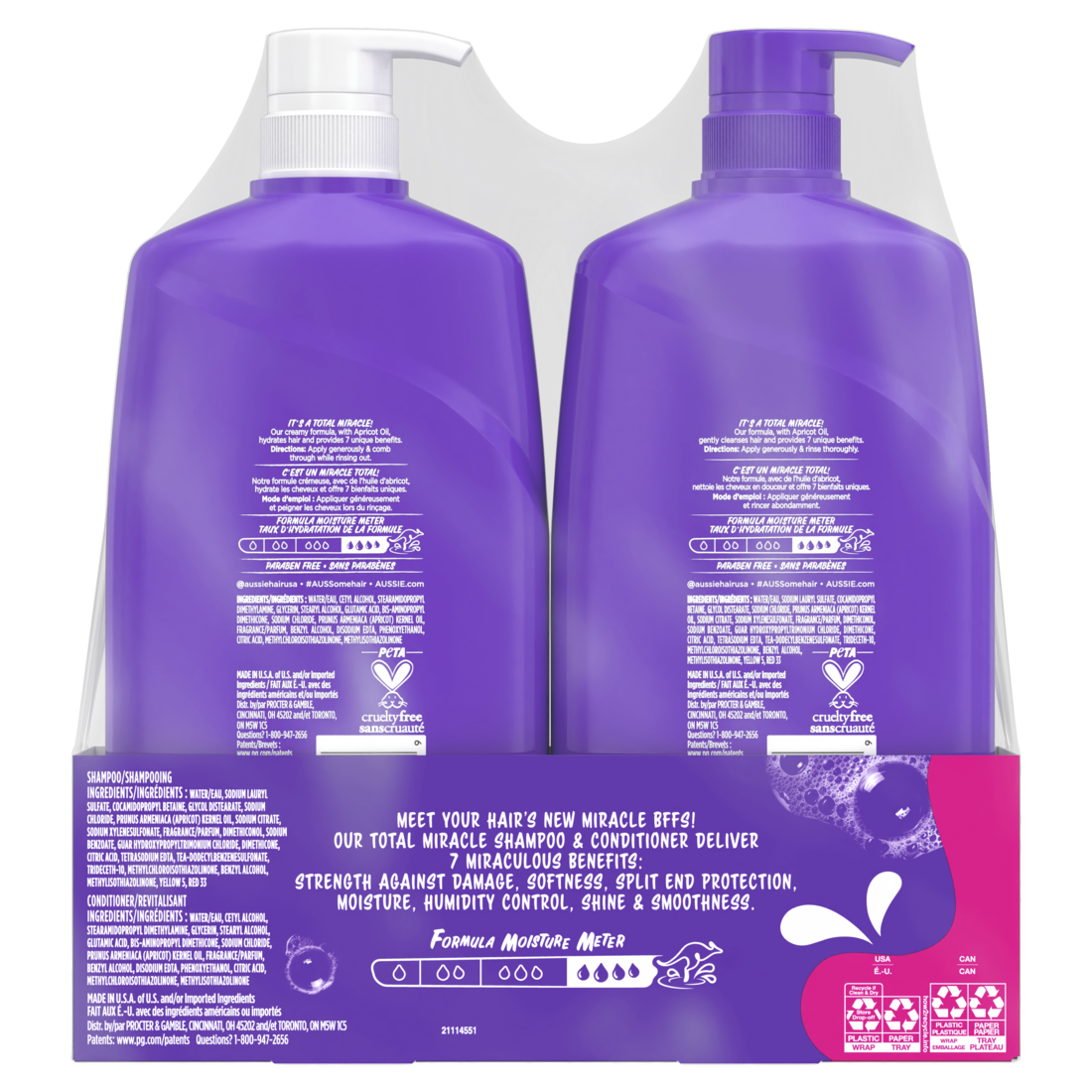 Aussie Total Miracle Shampoo and Conditioner Pump Bottle Dual Pack for All Hair Types Paraben-Free - (2x26.2)oz/4pk
