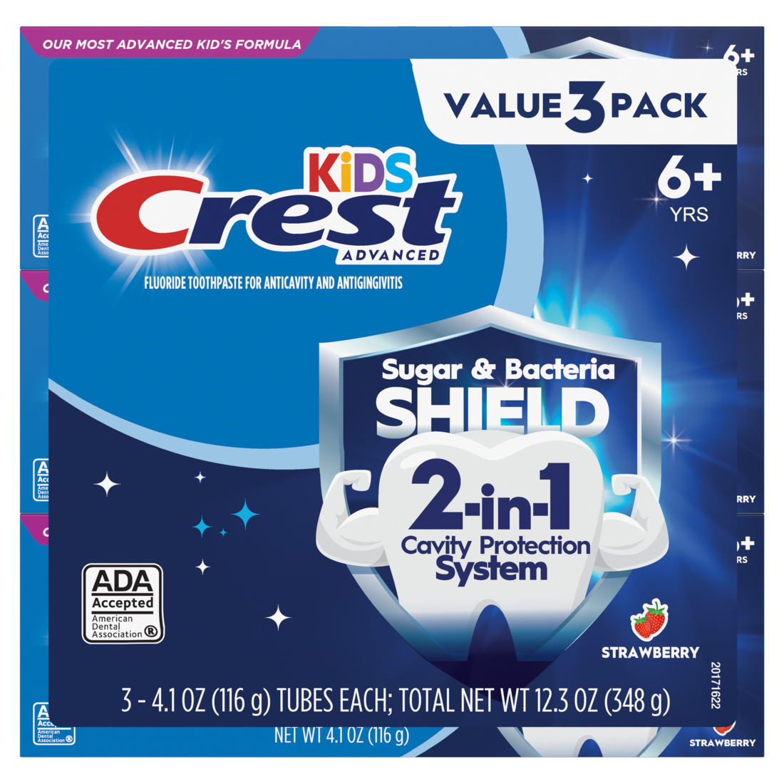 Crest Kids Sugar Bacteria Shield Toothpaste Pack Of 3 - (3x4.1)oz/8pk