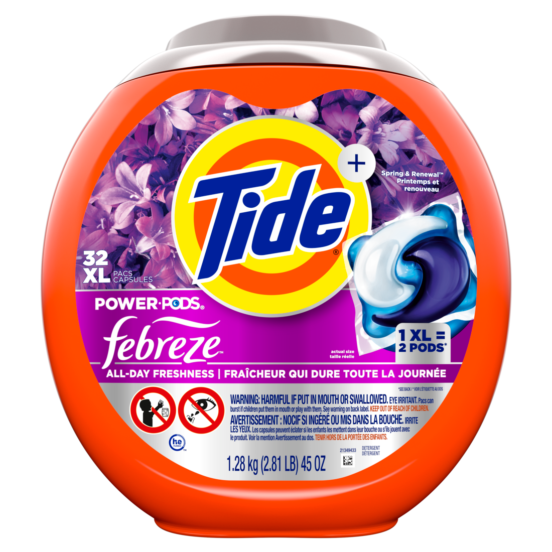 Tide Power Pods With Febreze Laundry Detergent Pacs Spring And Renewal Scent All-Day Freshness Laundry Soap Detergent Pacs - 32ct/4pk