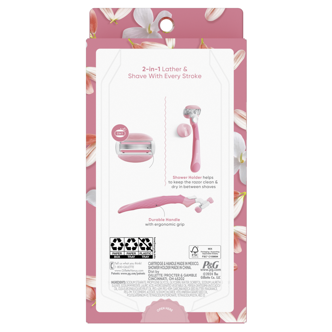 Venus Comfortglide Women's Razor White Tea Scented With Reusable Razor (1 Handle; 2 Razor Blade Refills; 1 Shower Holder) - 1set/3pk