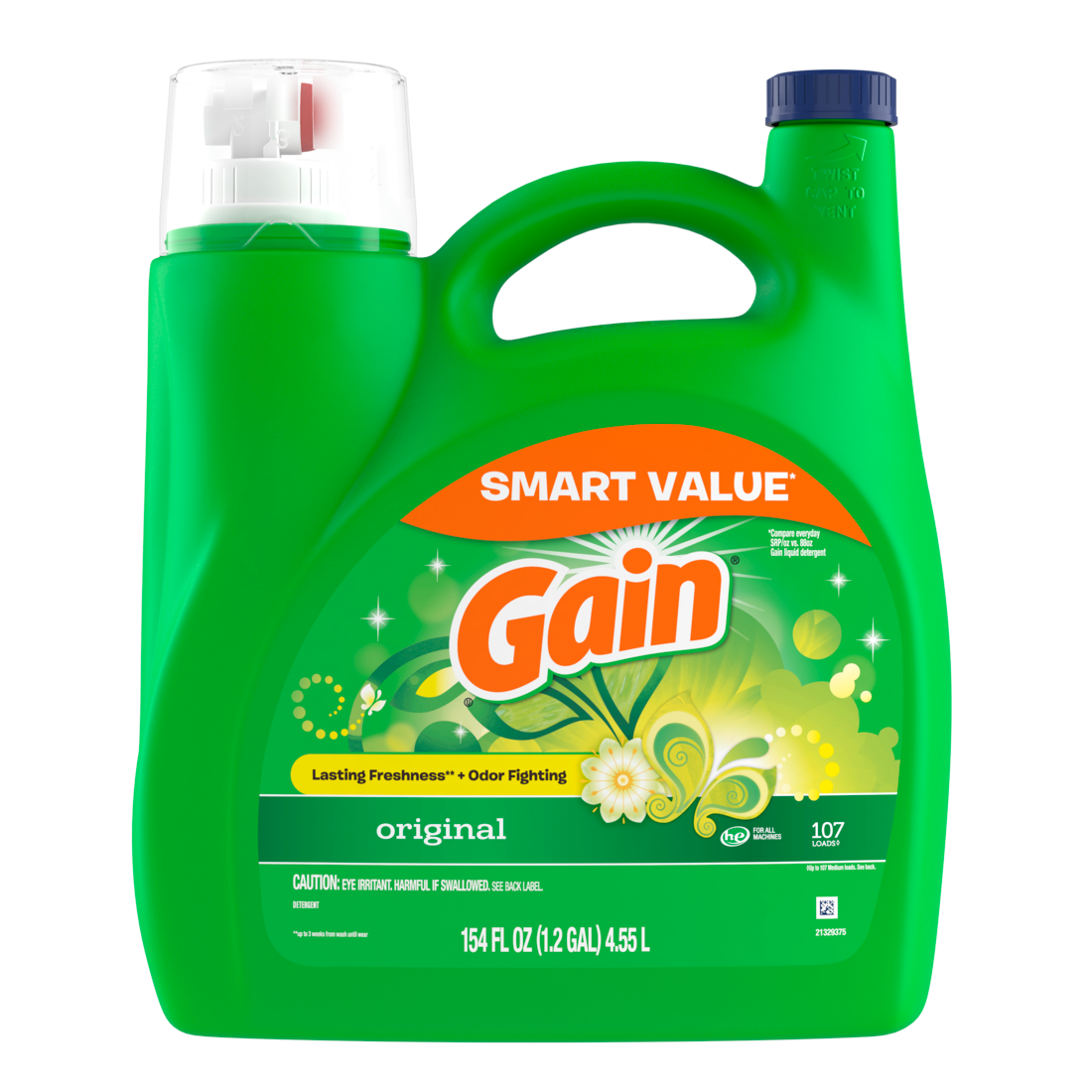 Gain Liquid Laundry Detergent Original Scent 107 Loads Freshness + Odor Fighting Laundry Detergent Liquid Soap He Compatible - 154oz/4pk
