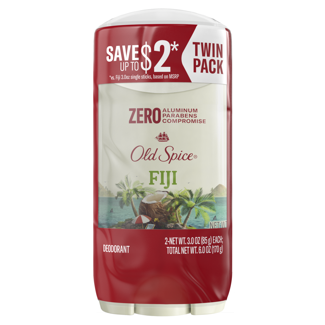 Old Spice Men's Aluminum Free Deodorantfiji With Palm Tree 24/7 Lasting Freshness Twin Pack - (2x3.0)oz/6pk