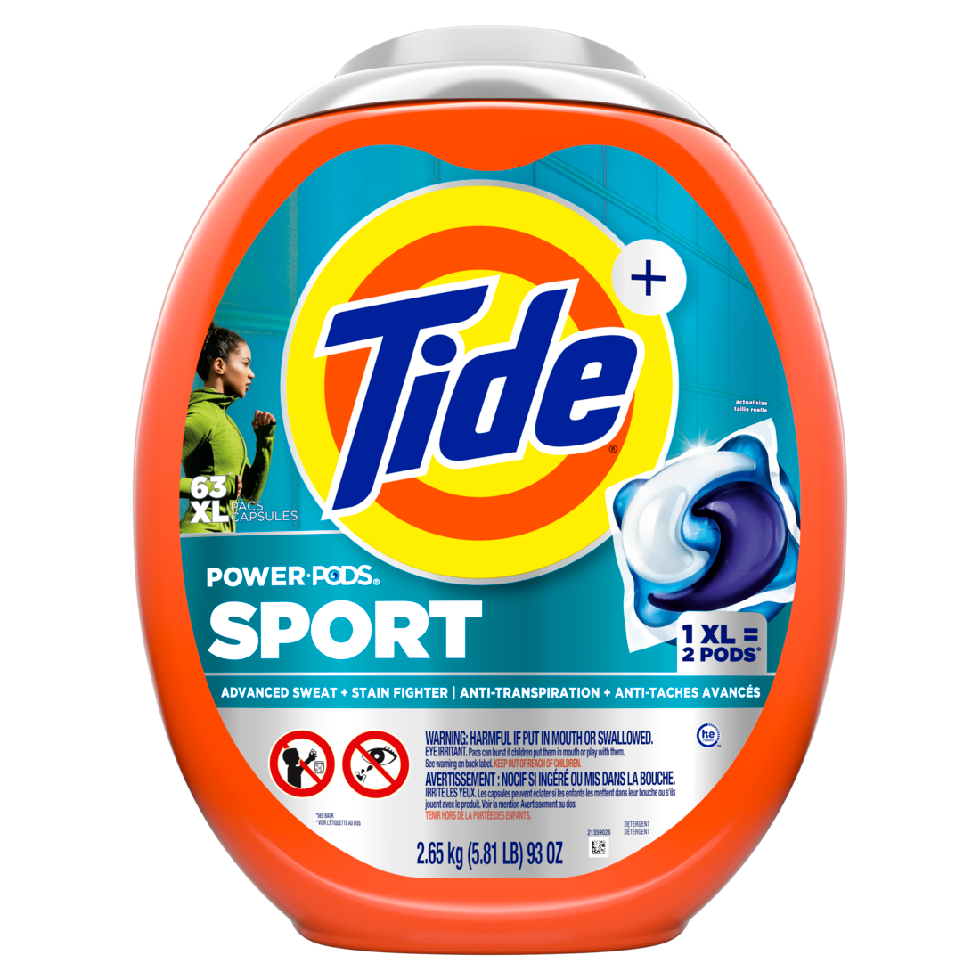 Tide Power Pods Sport Laundry Detergent Pacs Advanced Sweat + Stain Fighter Laundry Soap Detergent Pacs - 63ct/4pk