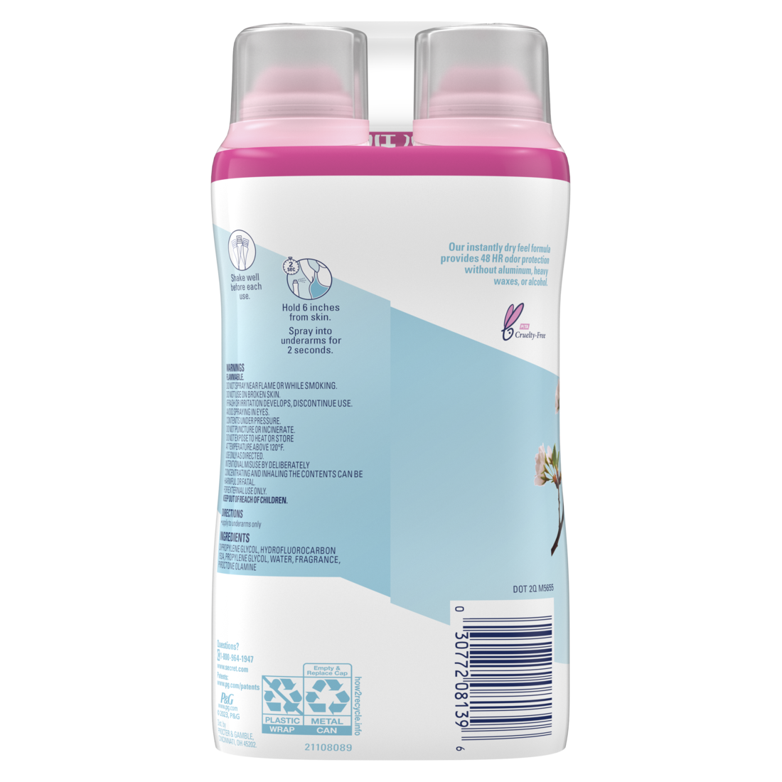 Secret Dry Spray Aluminum Free Deodorant For Women Cherry Blossom Pack Of 2 - (2x4.1)oz/6pk