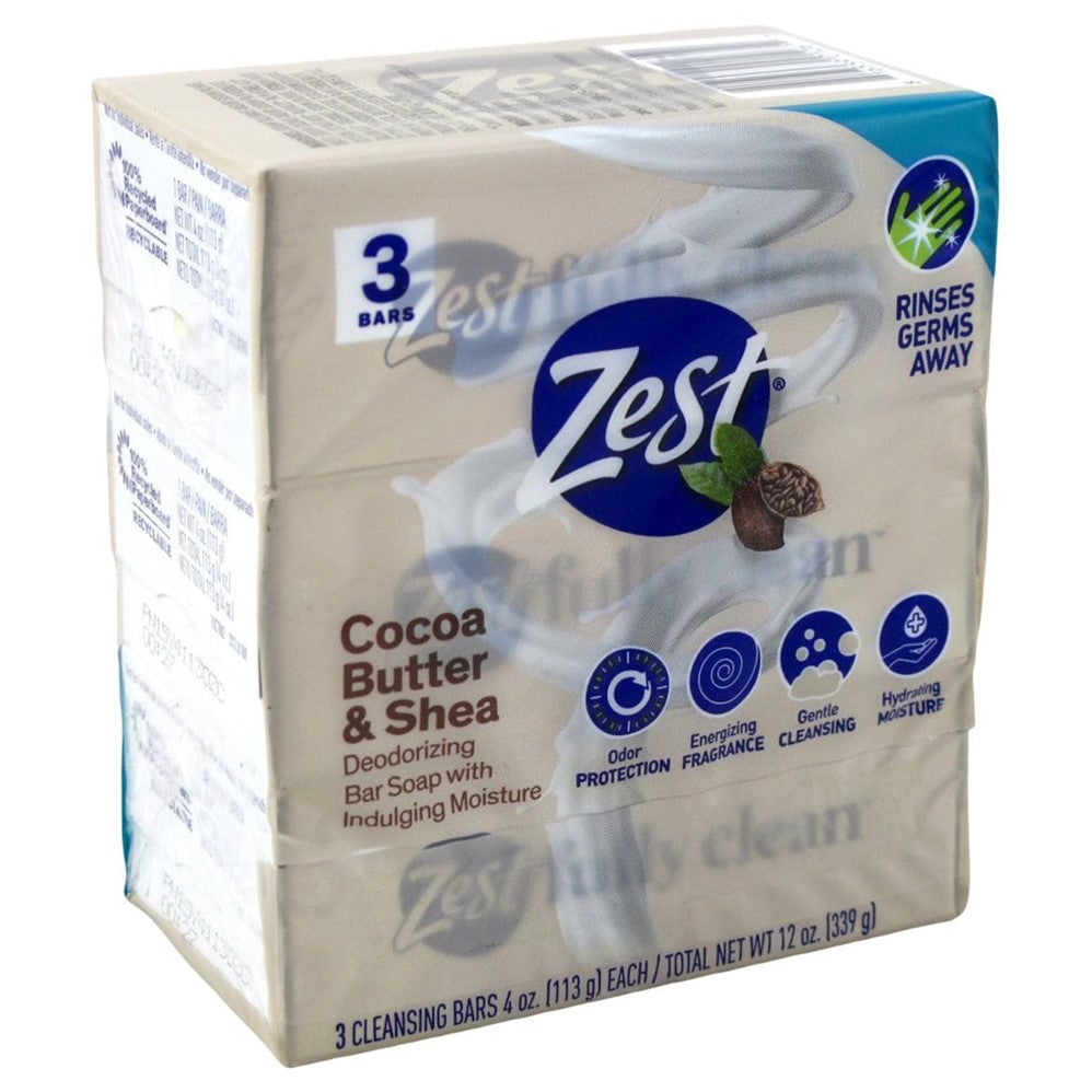Zest Bath Bar - Indulgence Cocoa Butter & Shea - (3x4.0)oz/12pk
