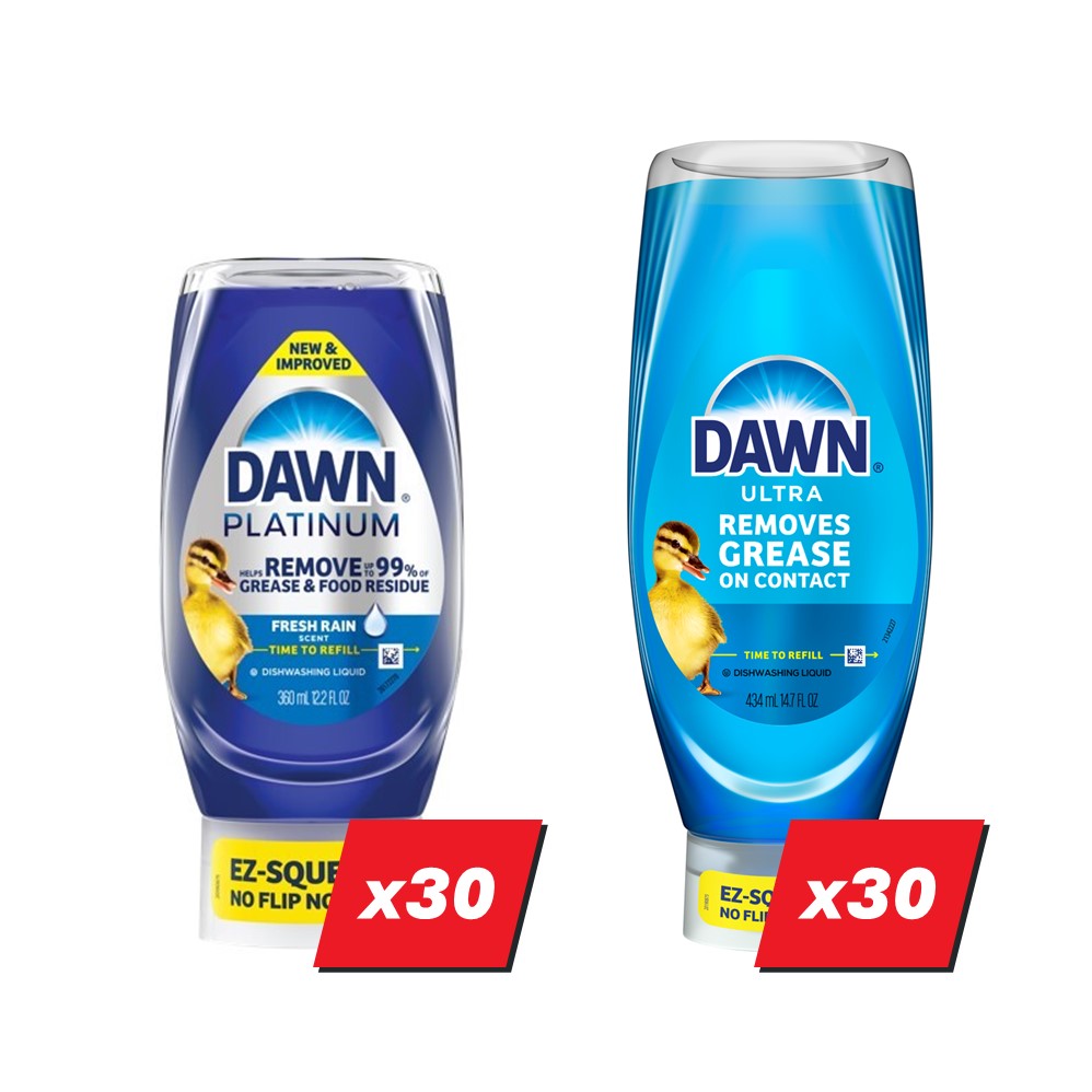 Dawn Dishwashing Liquid Display (30x12.2oz Platinum Fresh Rain; 30x14.7oz Ultra Original) - (12.2-14.7)oz/60pk
