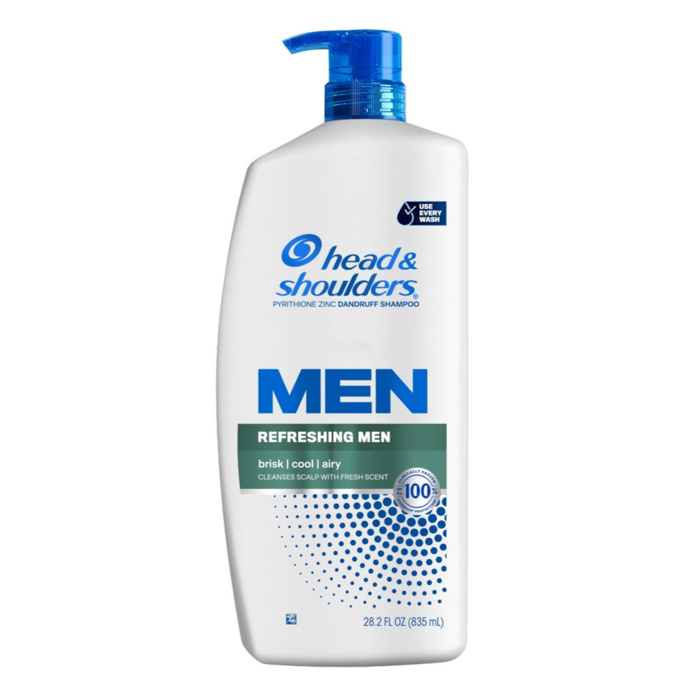 Head And Shoulders Mens Dandruff Shampoo Anti-Dandruff Treatment Refreshing Menthol For Daily Use Paraben Free - 28.2oz/4pk