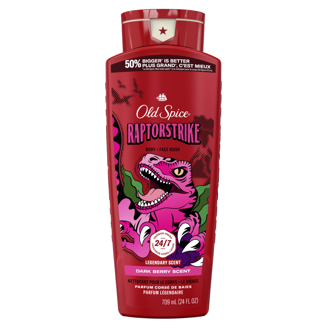 Old Spice Cleansing Body Wash For Men 24/7 Shower Clean With Lasting Scent 2-in-1 Face And Body Wash Rich Lather Raptorstrike Dark Berry Scent - 24oz/4pk