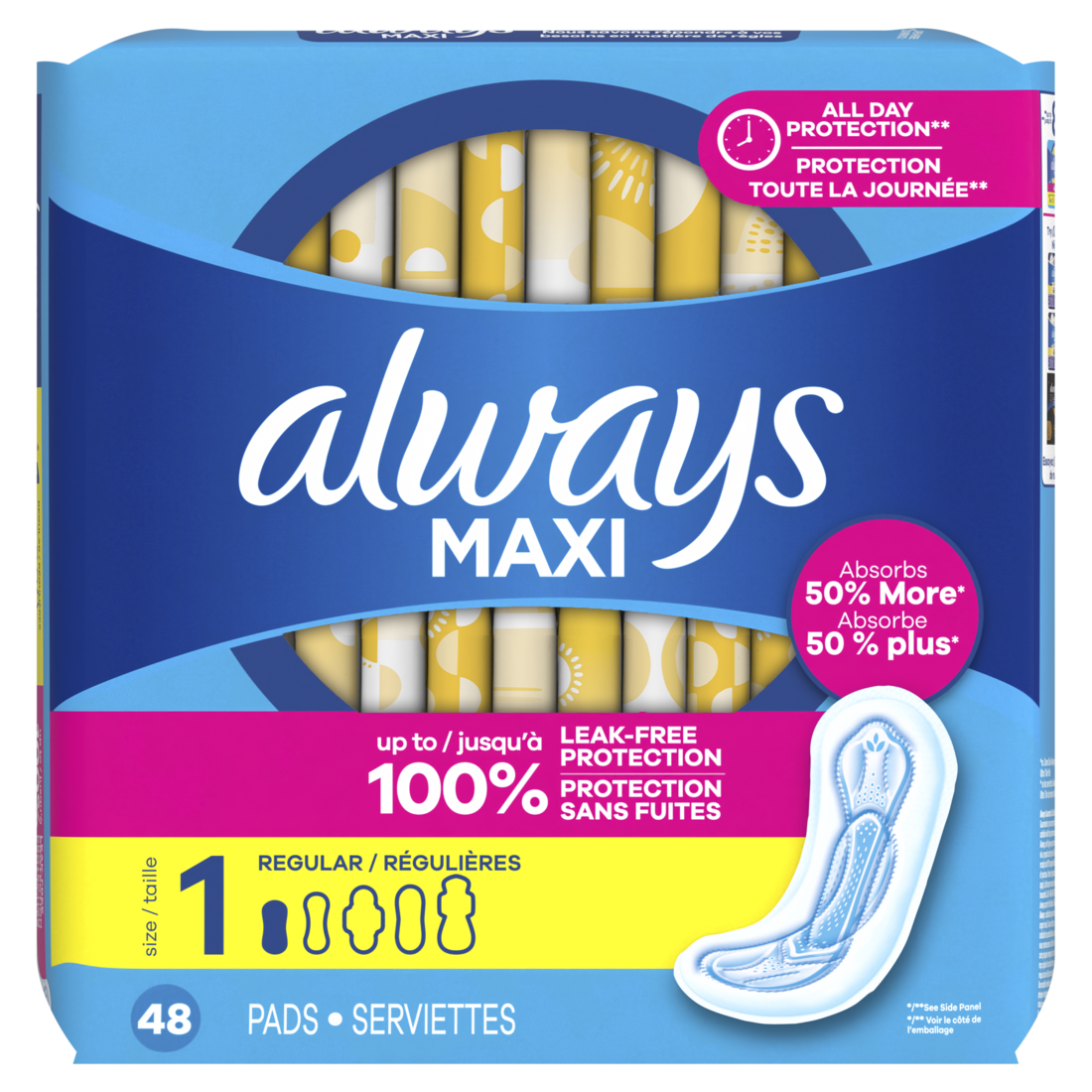 Always Maxi Feminine Pads Without Wings For Women Size 1 Regular Absorbency Unscented - 48ct/6pk
