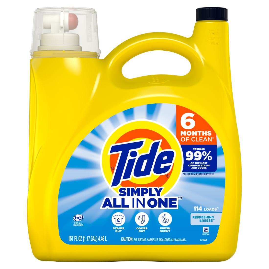 Tide Simply All-In-One Liquid Laundry Detergent Refreshing Breeze Scent 114 Loads - 151oz/4pk