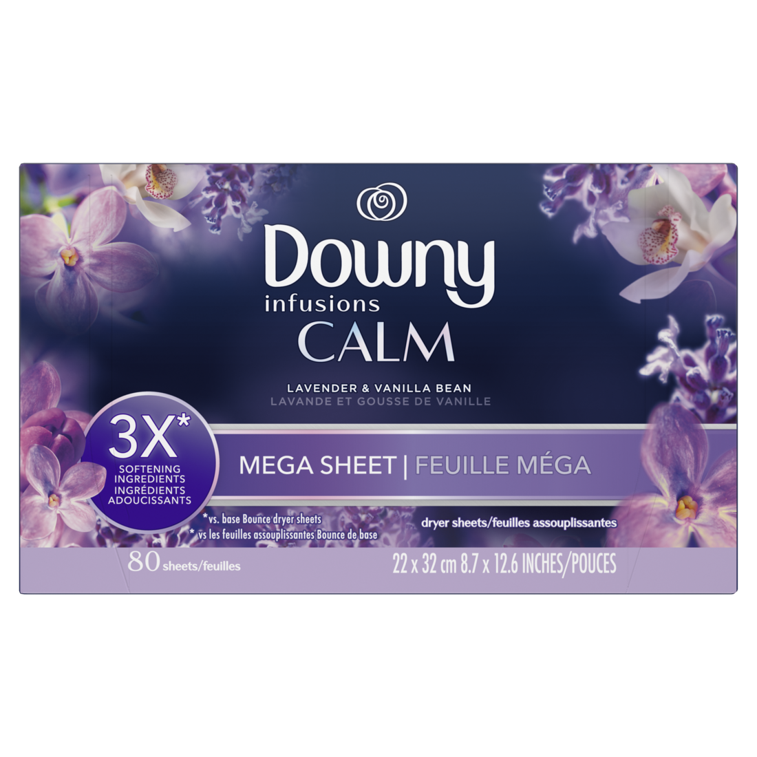 Downy Calm Mega Dryer Sheets Laundry Fabric Softener Lavender And Vanilla Bean - 80ct/4pk