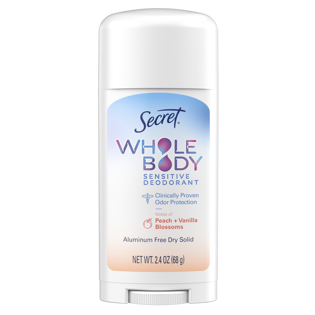 Secret Whole Body Stick Aluminum Free Deodorant For Women With Notes Of Peach & Vanilla - 2.4oz/12pk