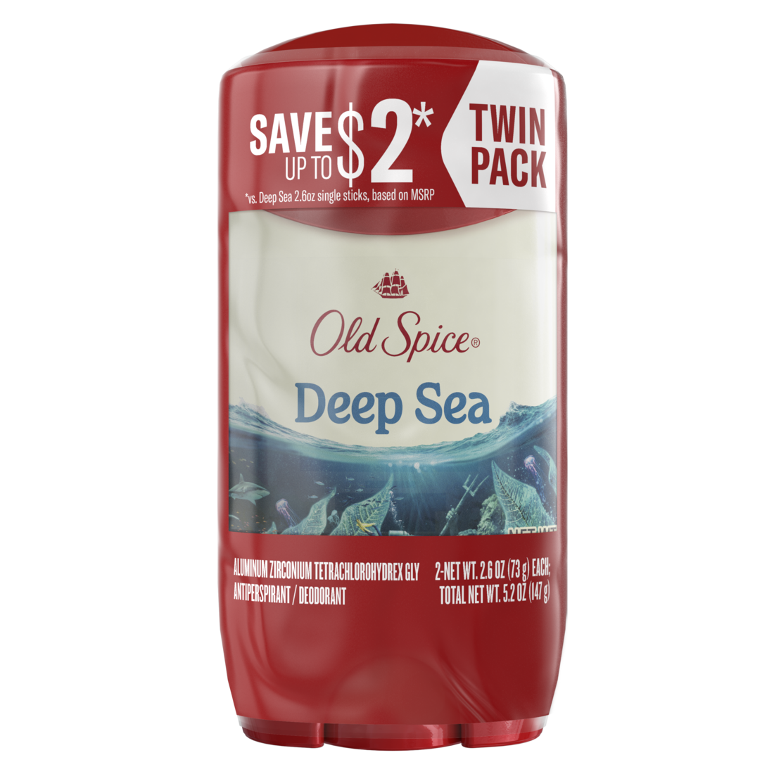Old Spice Men's Antiperspirant And Deodorant 24/7 Sweat Protection Deep Sea Twin Pack - (2x2.6)oz/6pk