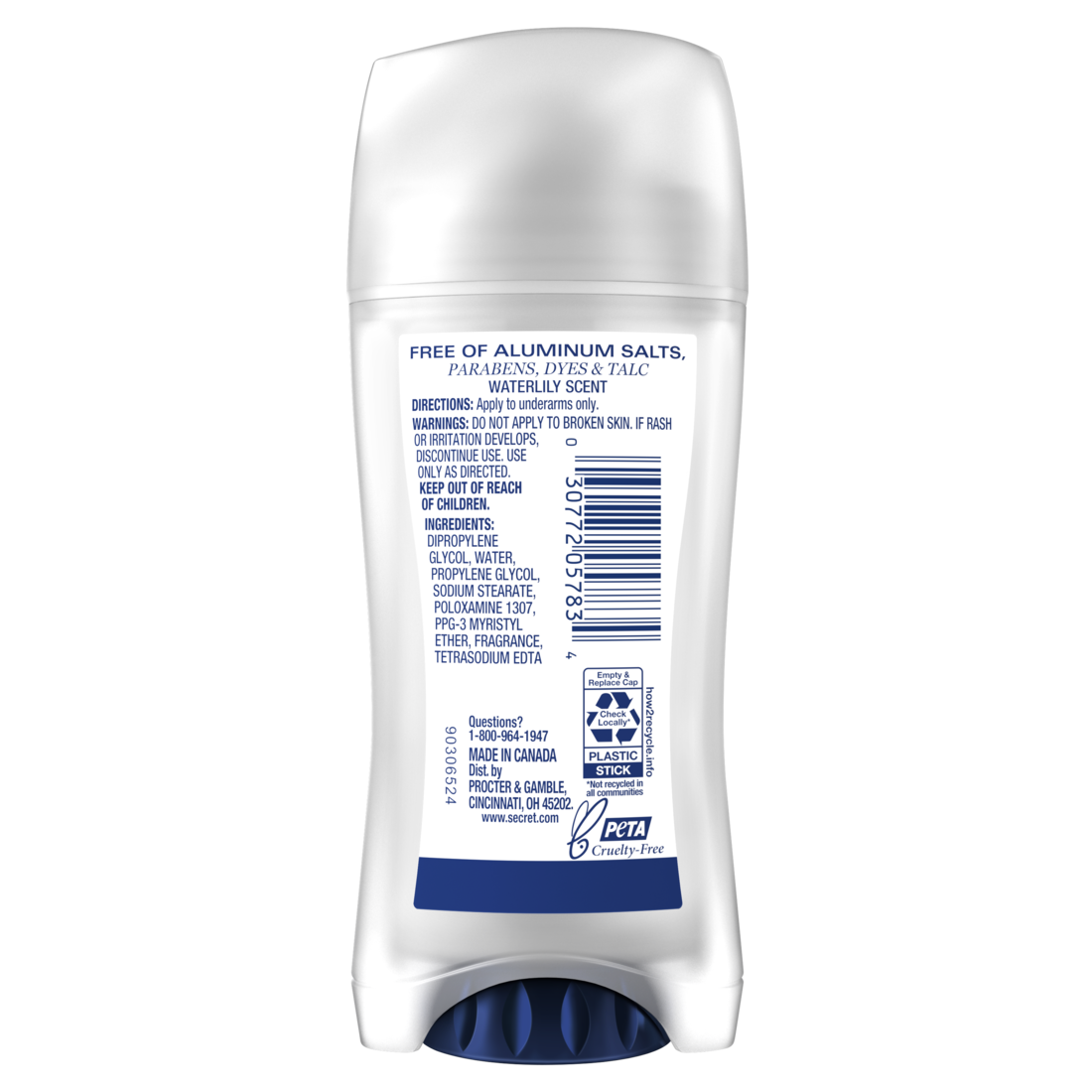 Secret Aluminum Free Deodorant For Women Clear Solid Waterlily - 2.4oz/12pk