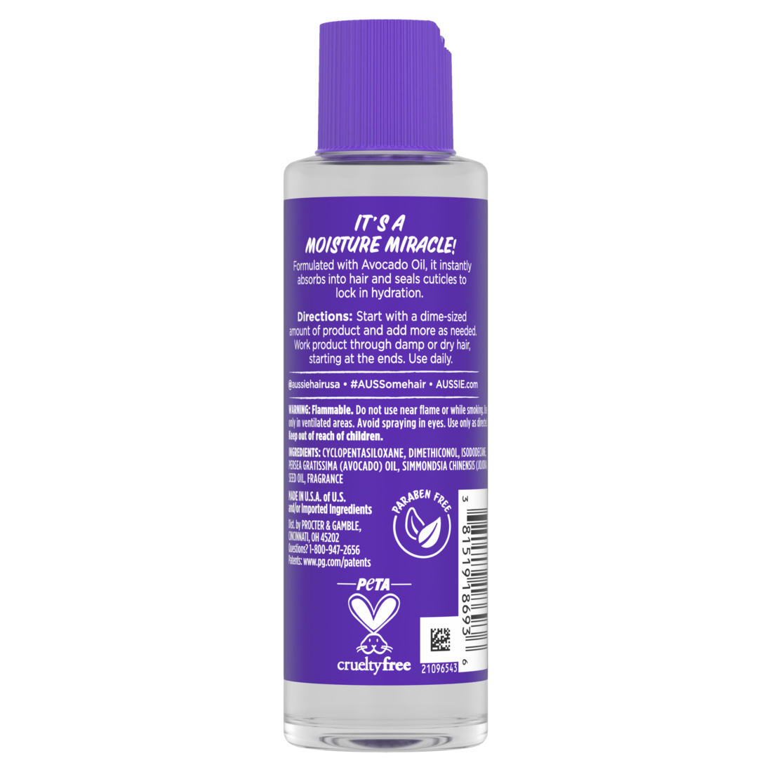 Aussie Miracle Moist Intense Hydration Hair Oil For All Hair Types Paraben-Free - 3.2oz/12pk