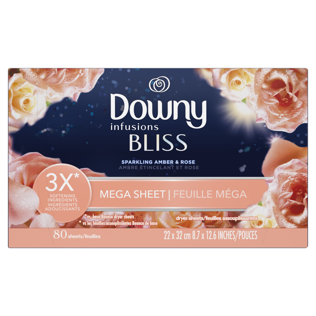 Downy Infusions Mega Dryer Sheets Laundry Fabric Softener Bliss Amber And Rose - 80ct/4pk