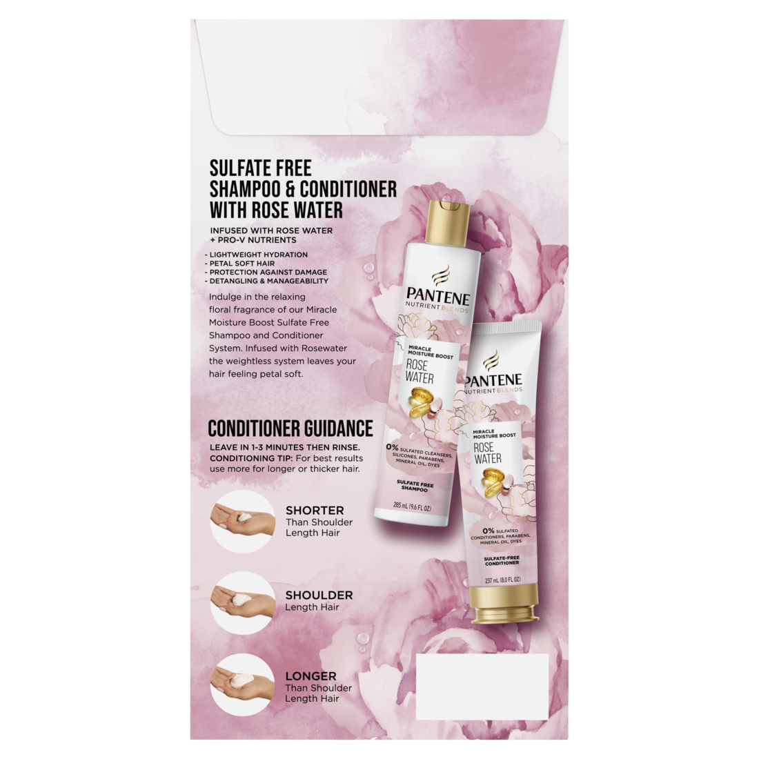 Pantene Nutrient Blends Miracle Moisture Boost Rose Water Sulfate Free Shampoo 9.6 oz & Conditioner 8.0 oz Dual Pack - (9.6+8.0)oz/4pk