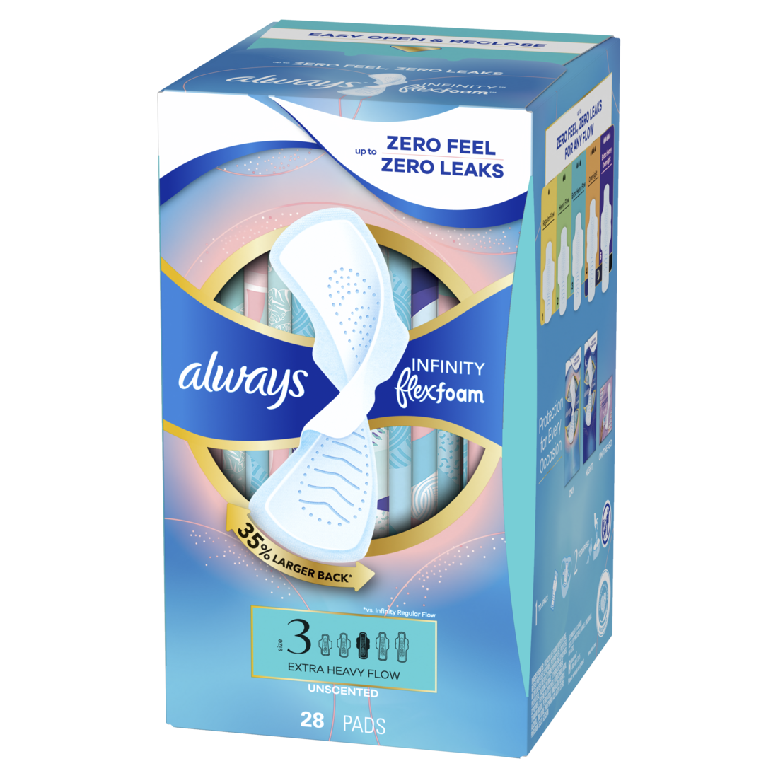 Always Infinity With Flexfoam Pads Size 3 Extra Heavy With Wings Unscented - 28ct/3pk