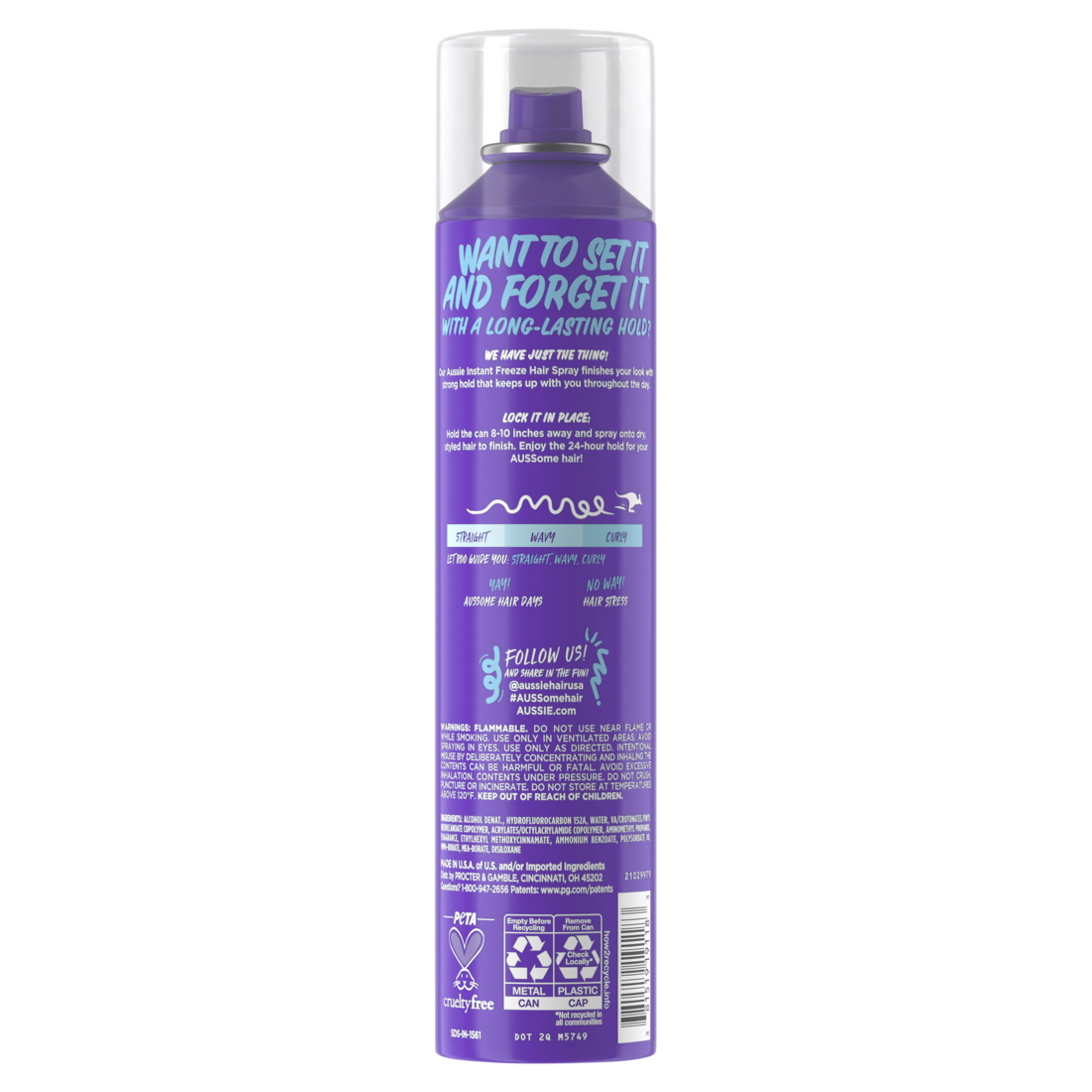 Aussie Instant Freeze Hair Spray For Curly Hair Straight Hair And Wavy Hair - 10.0oz/12pk