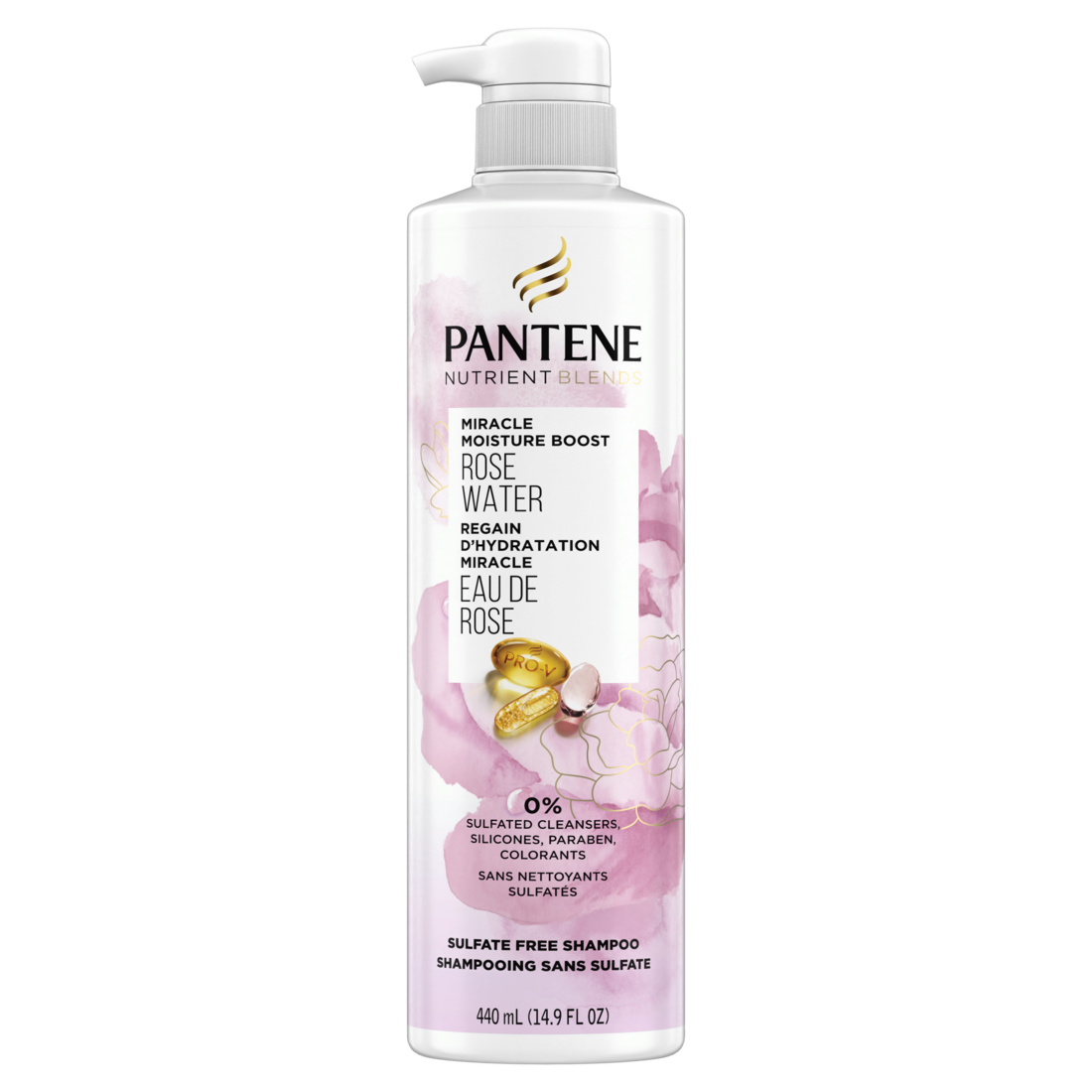 Pantene Nutrient Blends Miracle Moisture Boost Rose Water Sulfate Free Shampoo - 14.9oz/4pk