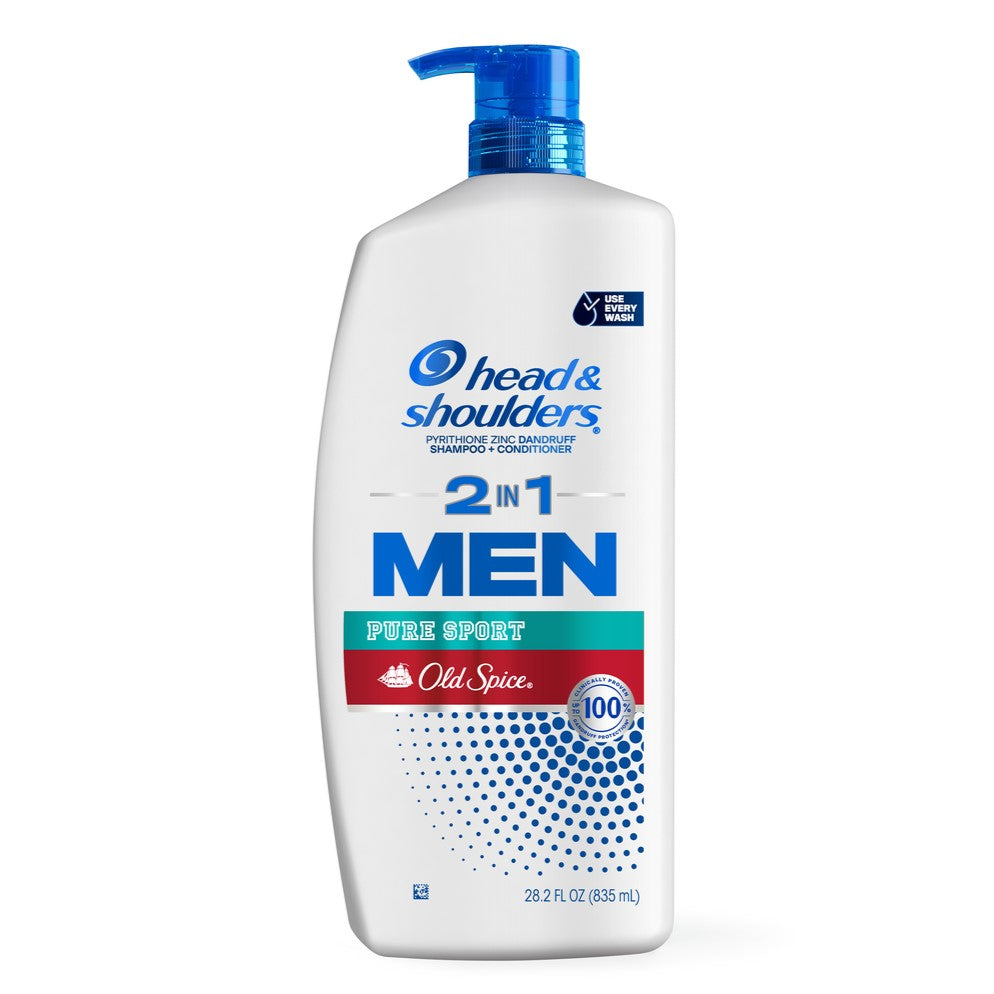 Head And Shoulders Mens 2-in-1 Dandruff Shampoo And Conditioner Anti-Dandruff Treatment Old Spice Pure Sport For Daily Use Paraben Free - 28.2oz/4pk