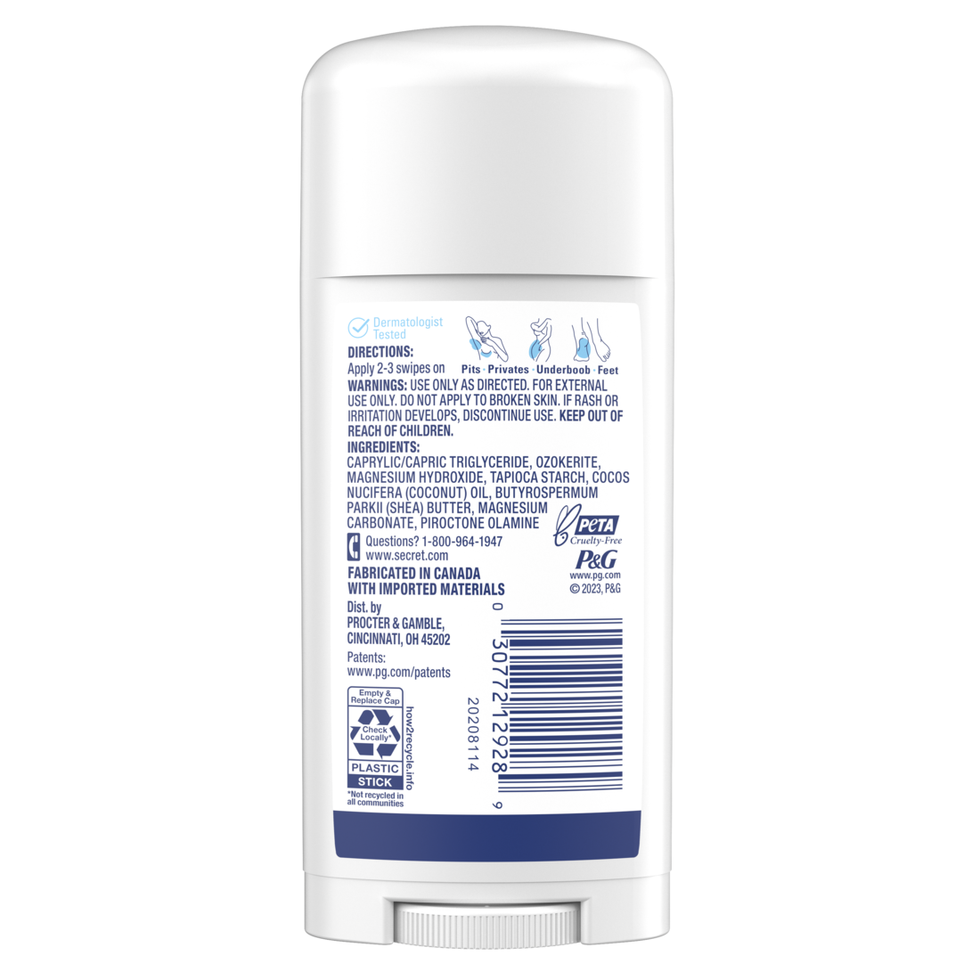 Secret Whole Body Stick Aluminum Free Deodorant For Women Unscented - 2.4oz/12pk