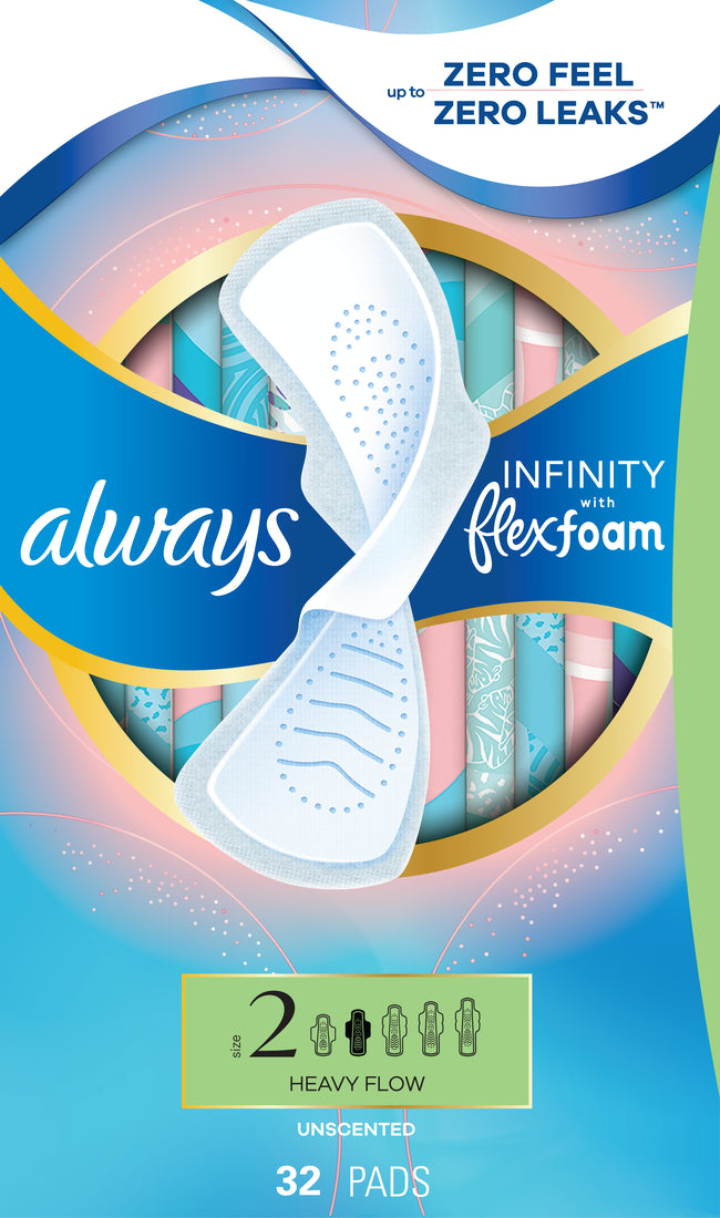 Always Infinity With Flexfoam Pads Size 2 Heavy No Wings Unscented - 32ct/6pk