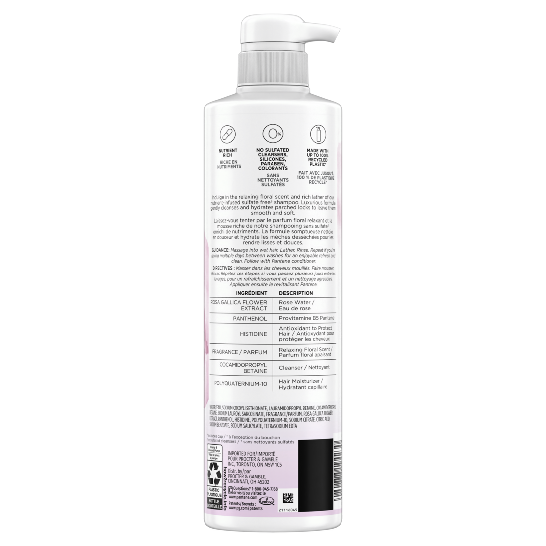 Pantene Nutrient Blends Miracle Moisture Boost Rose Water Sulfate Free Shampoo - 14.9oz/4pk