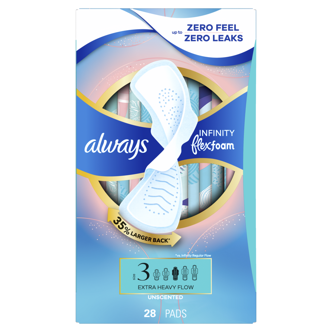 Always Infinity With Flexfoam Pads Size 3 Extra Heavy With Wings Unscented - 28ct/3pk