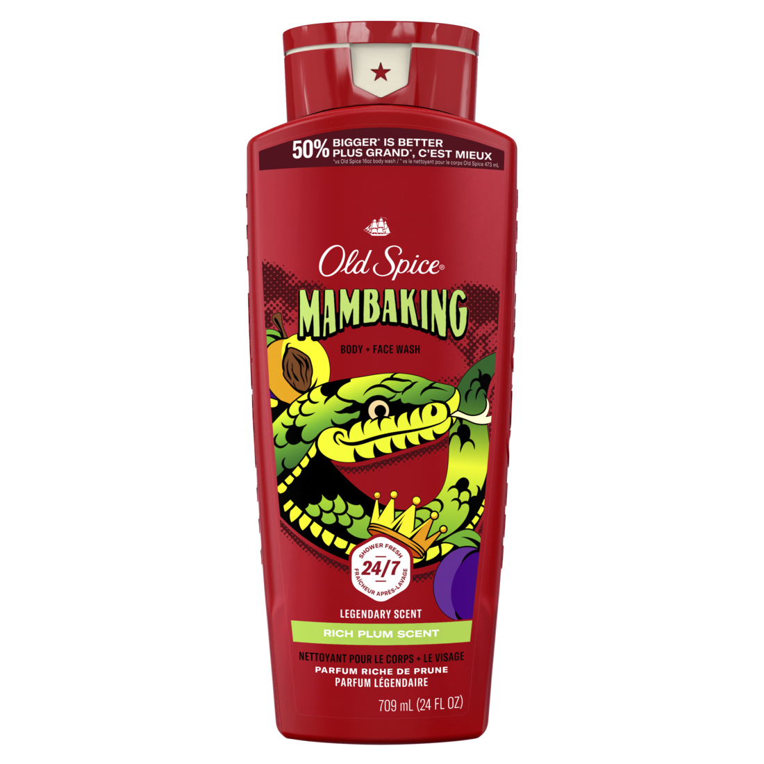 Old Spice Cleansing Body Wash For Men 24/7 Shower Clean With Lasting Scent 2-in-1 Face And Body Wash Rich Lather Mambaking Rich Plum Scent - 24oz/4pk