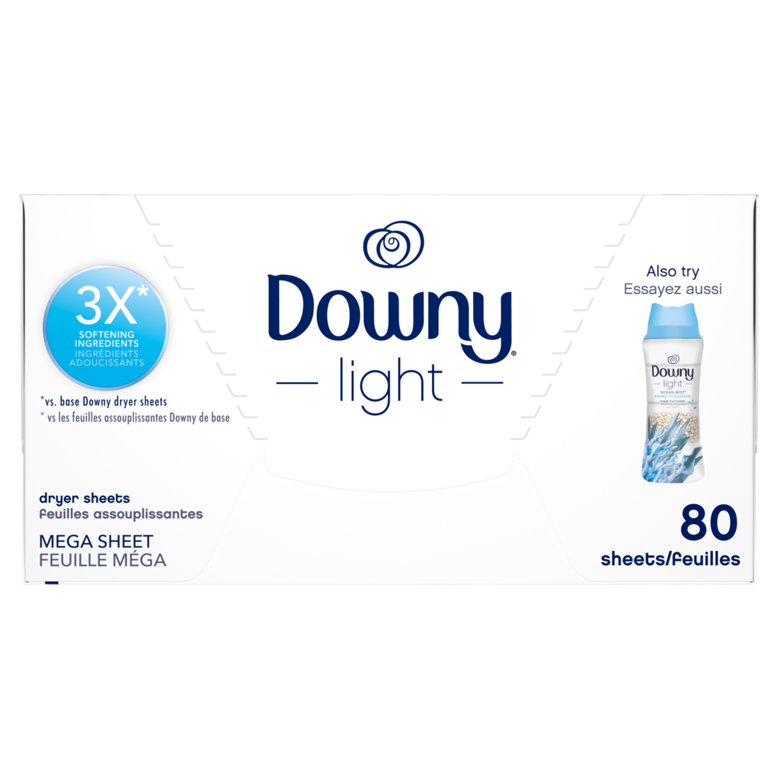 Downy Light Mega Dryer Sheets Fabric Softener Dryer Sheets Ocean Mist - 80ct/4pk