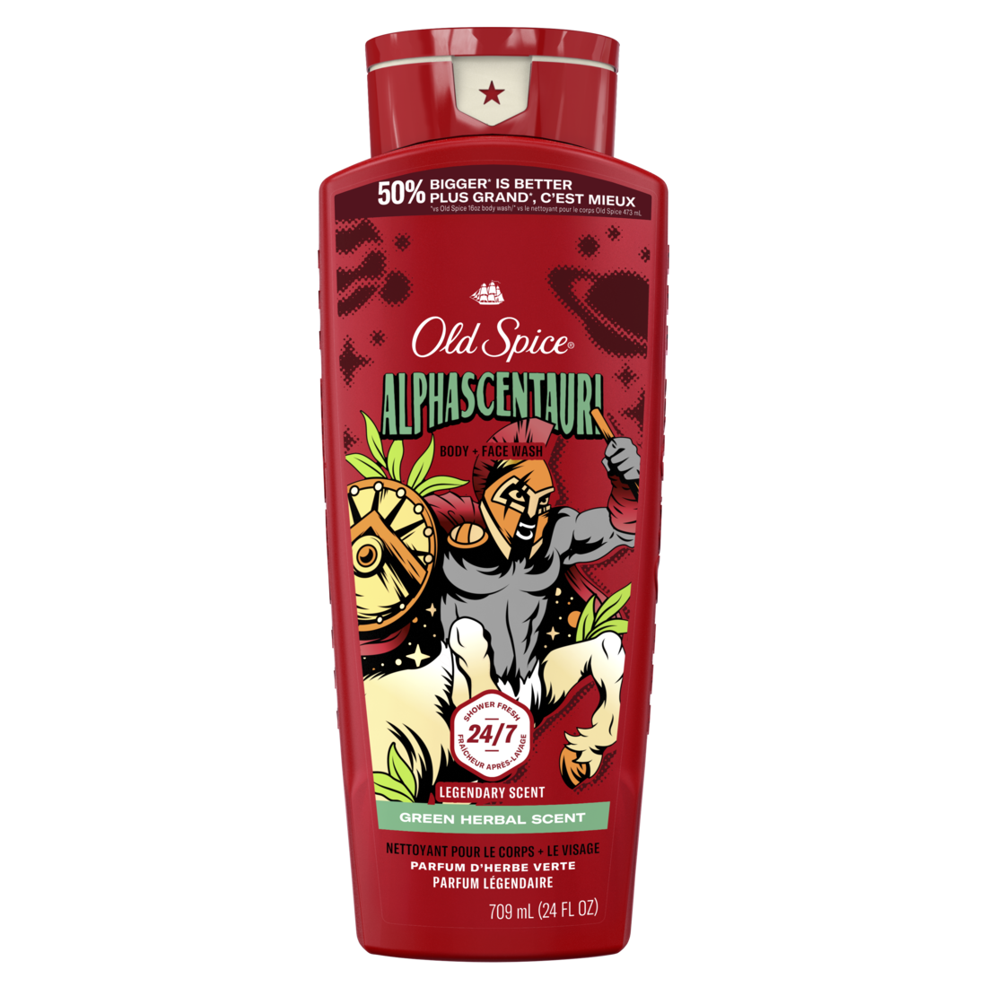 Old Spice Cleansing Body Wash For Men 24/7 Shower Clean With Lasting Scent 2-in-1 Face And Body Wash Rich Lather Alphascentauri Green Herbal Scent - 24oz/4pk