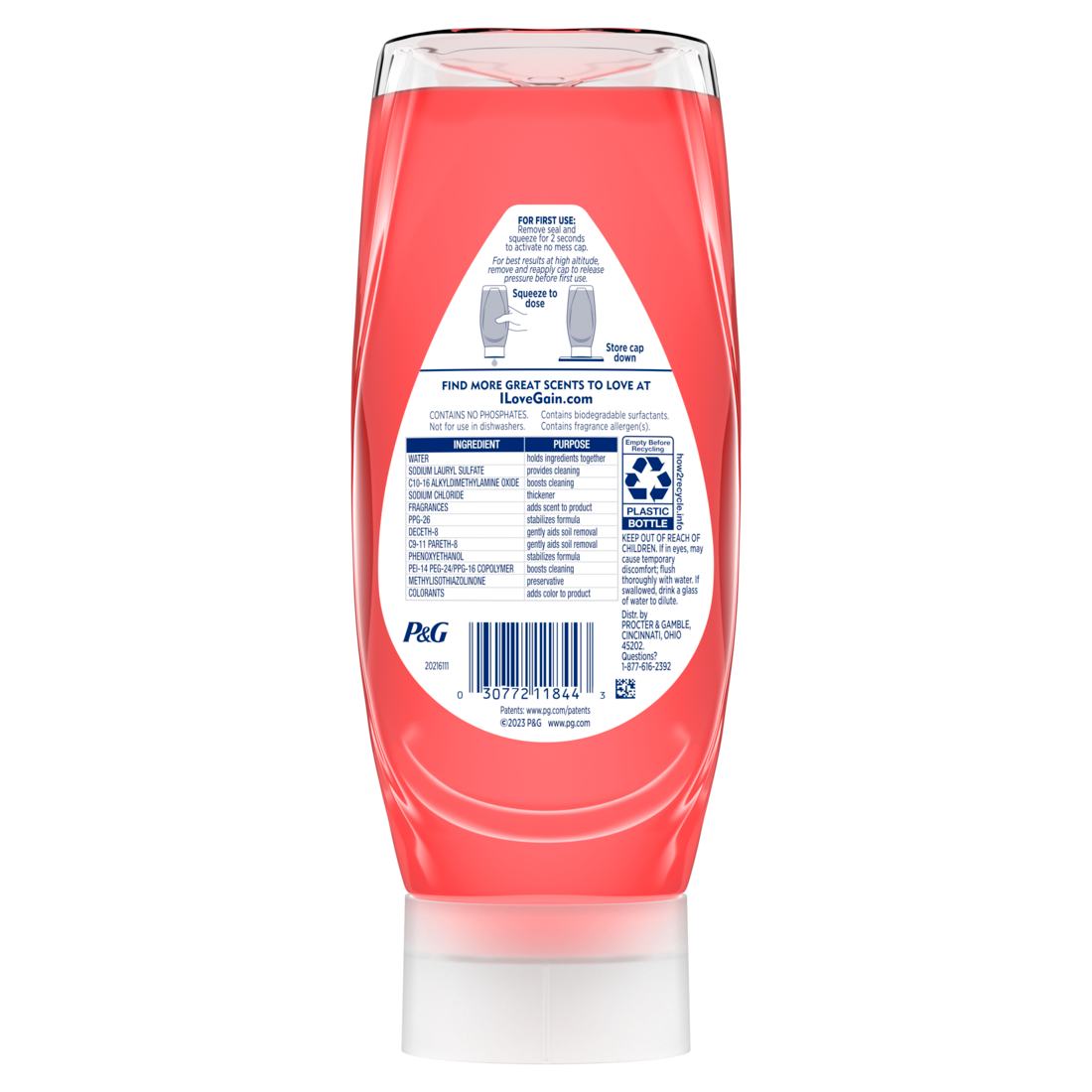 Gain Ultra Ez-Squeeze Dish Soap Dishwashing Liquid Grease Removal Summer Watermelon - 14.7oz/8pk