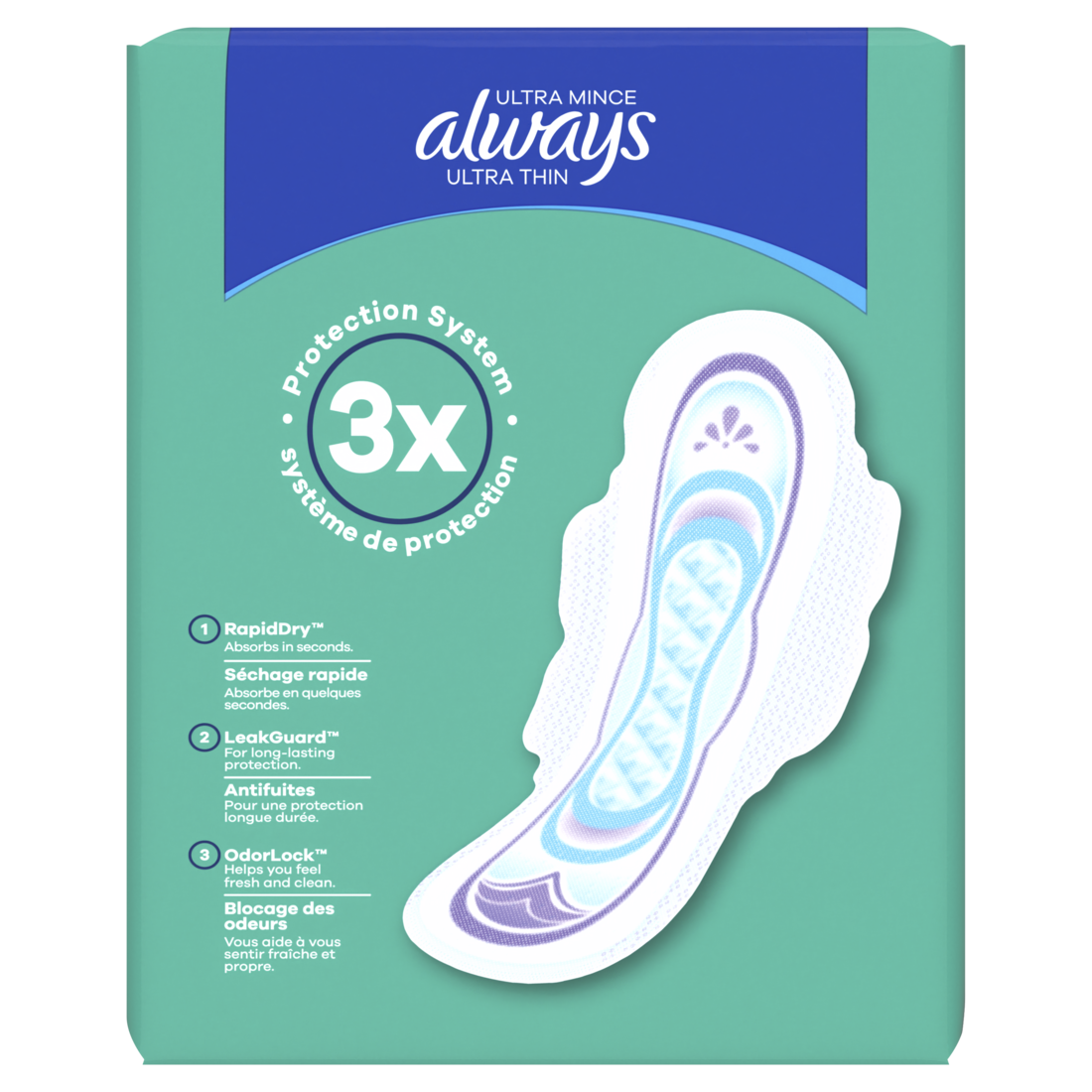 Always Ultra Thin Feminine Pads With Wings For Women Size 2 Long Super Absorbency Unscented - 42ct/3pk