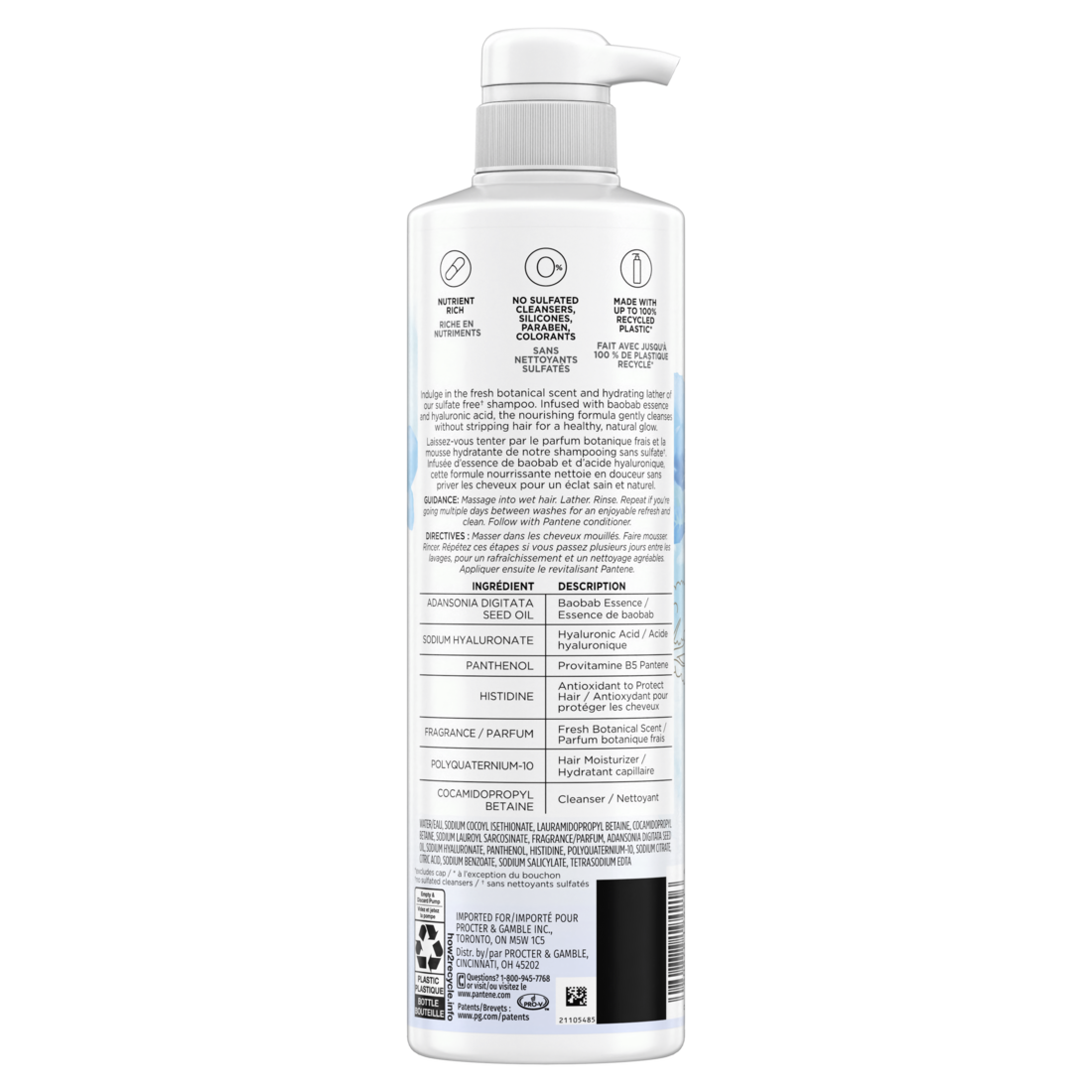 Pantene Nutrient Blends Hydrating Glow Baobab + Hyaluronic Sulfate Free Shampoo - 14.9oz/4pk