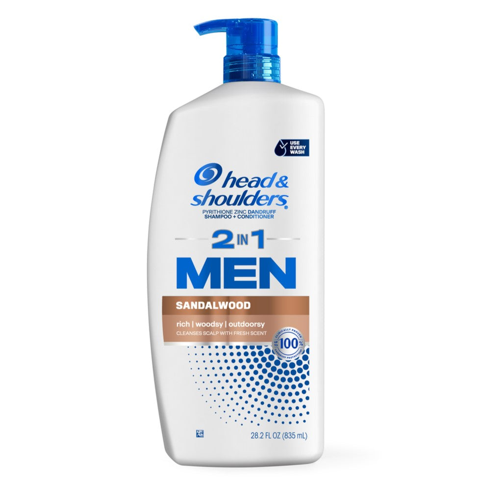 Head And Shoulders Mens 2-in-1 Dandruff Shampoo And Conditioner Anti-Dandruff Treatment Sandalwood For Daily Use Paraben Free - 28.2oz/4pk