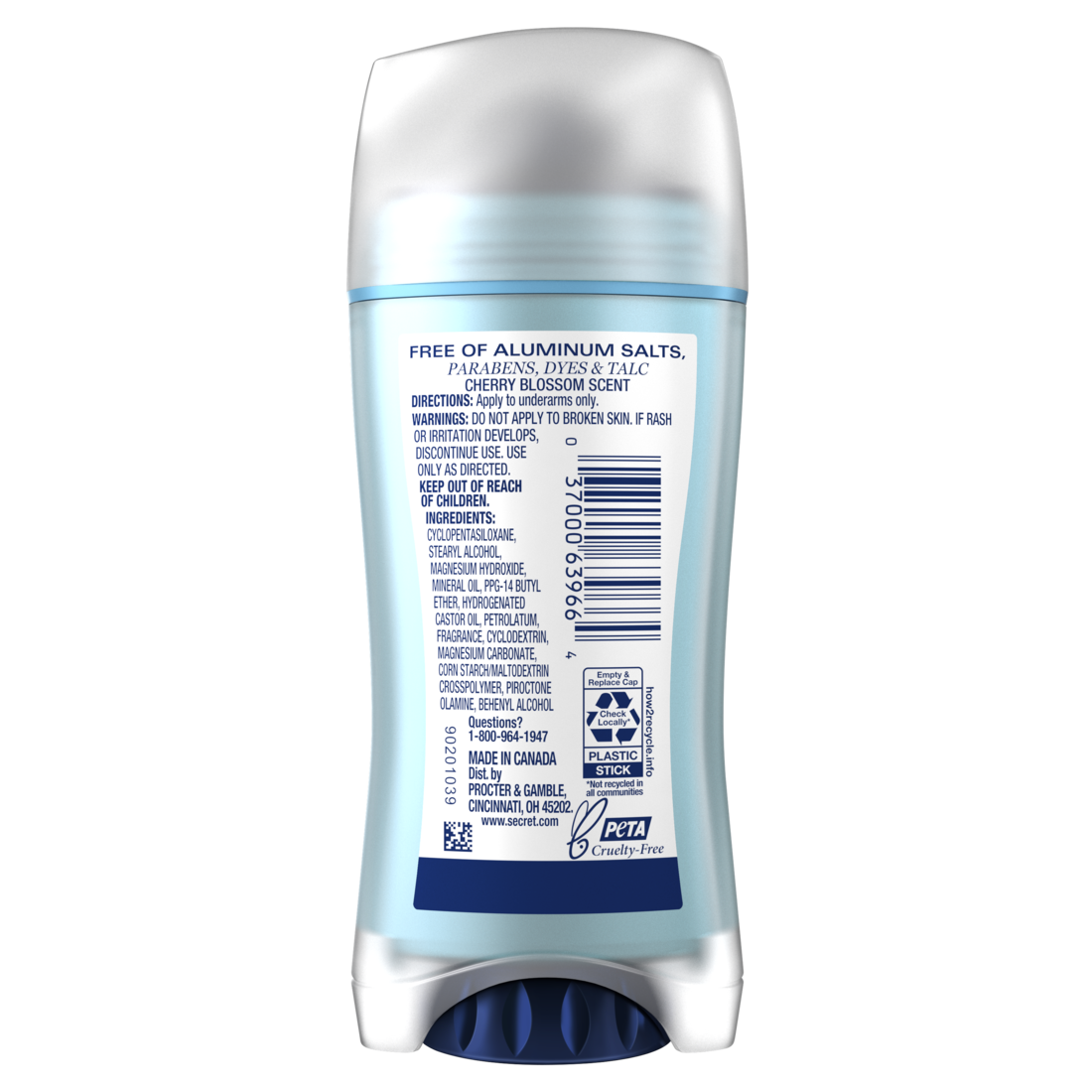 Secret Aluminum Free Deodorant For Women Dry Solid Cherry Blossom - 2.4oz/12pk