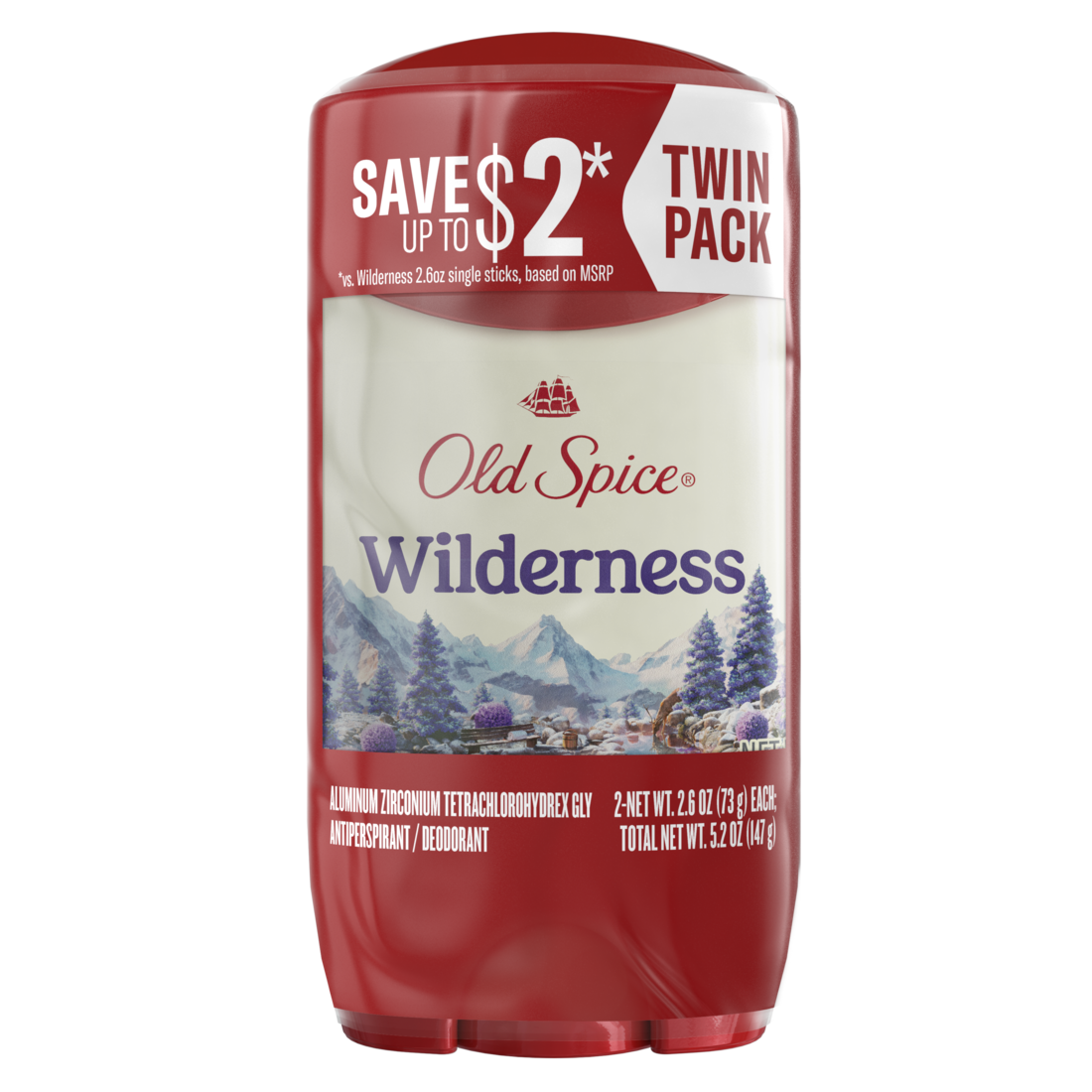Old Spice Men's Antiperspirant And Deodorant Wilderness With Lavender 24/7 Sweat Protection Twin Pack - (2x2.6)oz/6pk