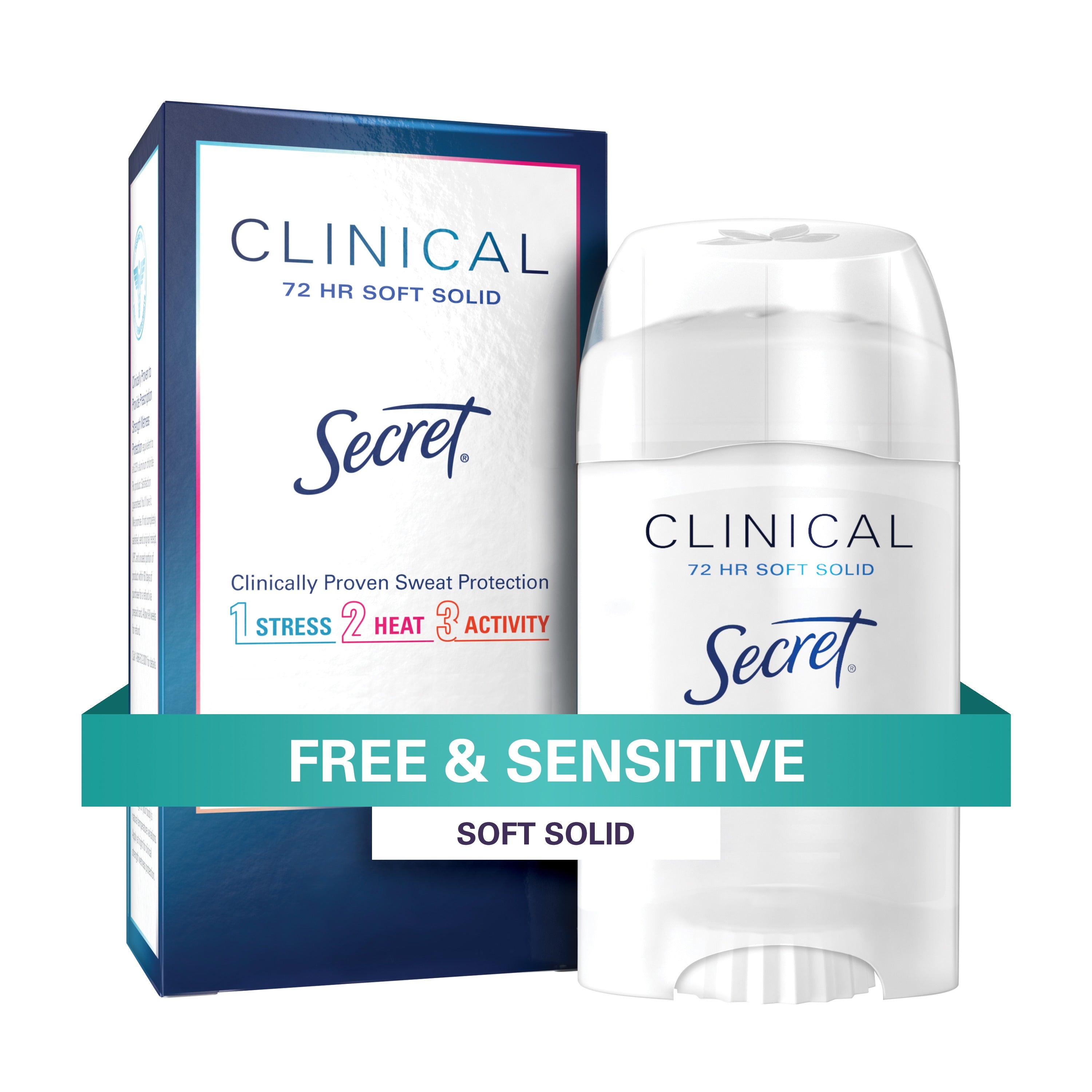 Secret Clinical Antiperspirant Deodorant For Women 100HR Sweat & Odor Protection Hyaluronic Acid Soft Solid Free&Sensitive - 1.6oz/12pk
