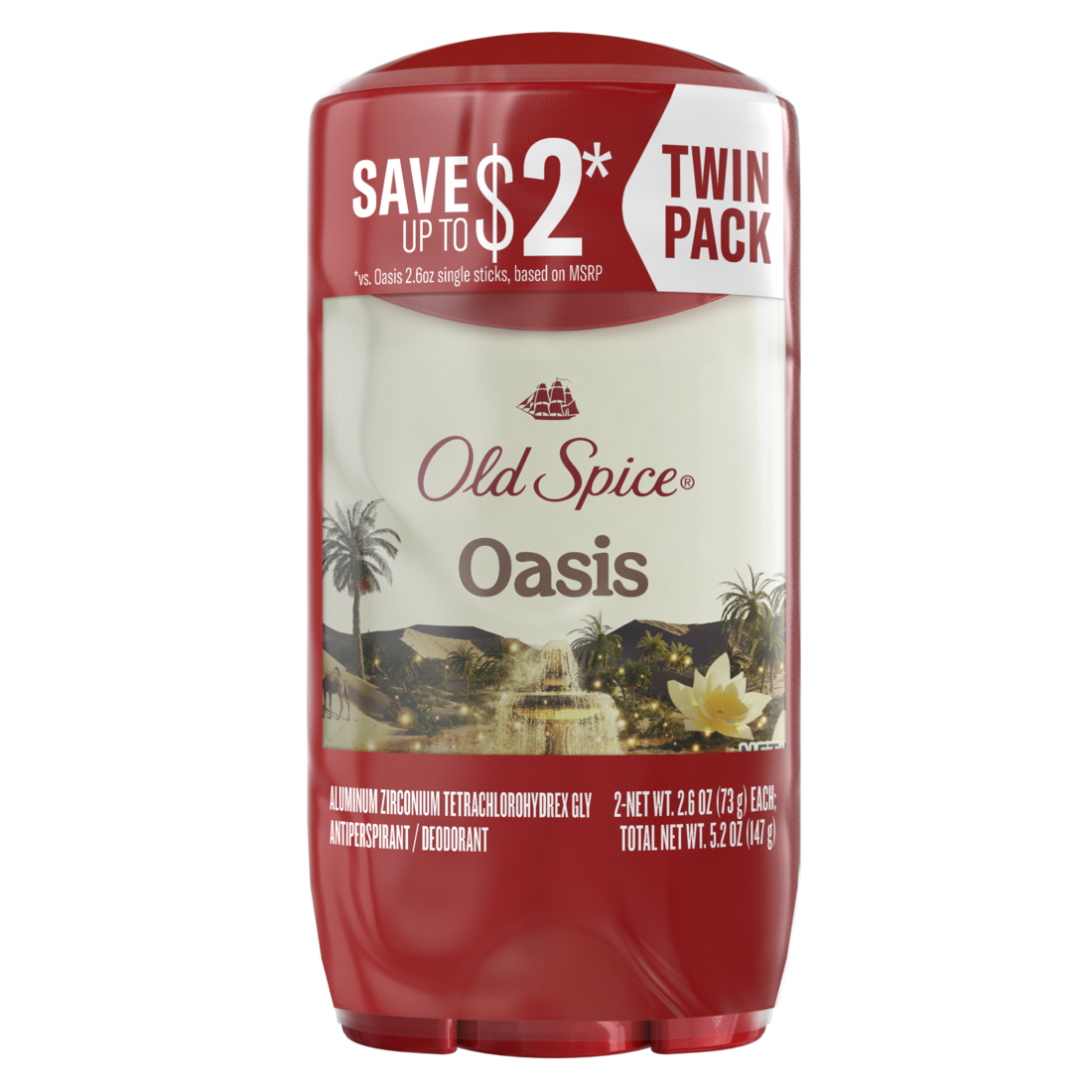 Old Spice Men's Antiperspirant And Deodorant Oasis 24/7 Sweat Protection Twin Pack - (2x2.6)oz/6pk