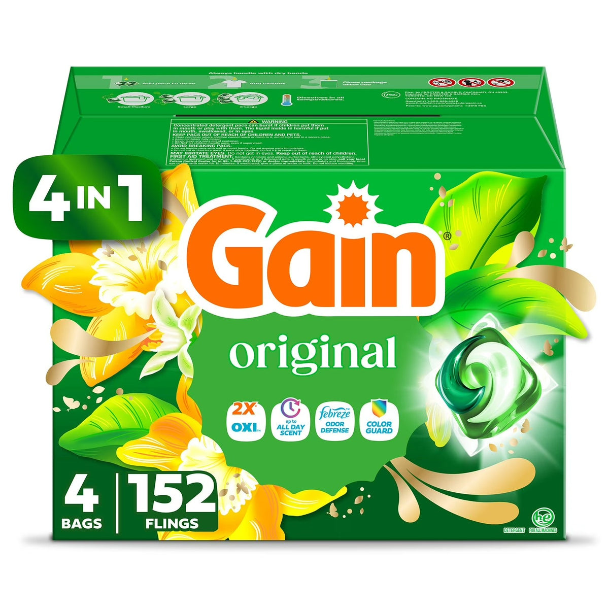 Gain Flings! 4 in 1 Laundry Detergent Pacs Original Scents - 152ct/1pk