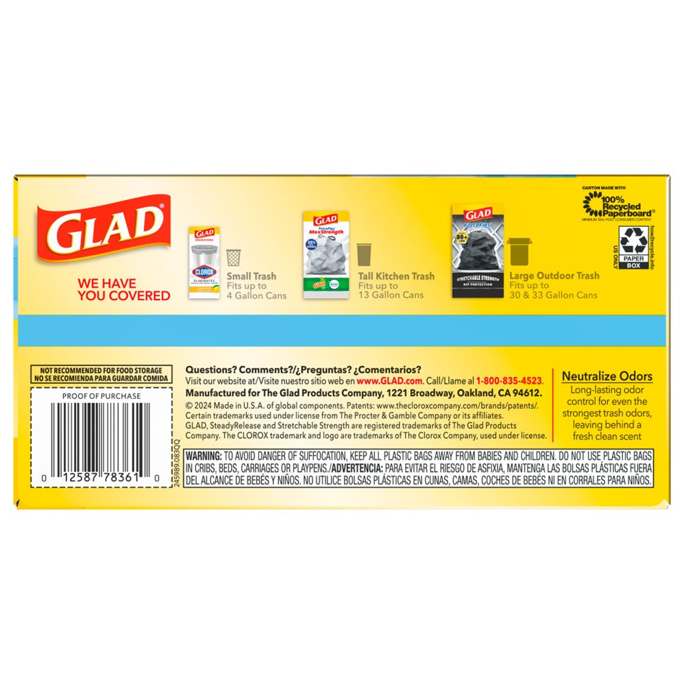 Glad Tall Kitchen Drawstring Fresh Clean Odor Shield 13 Gallon - 40ct/6pk